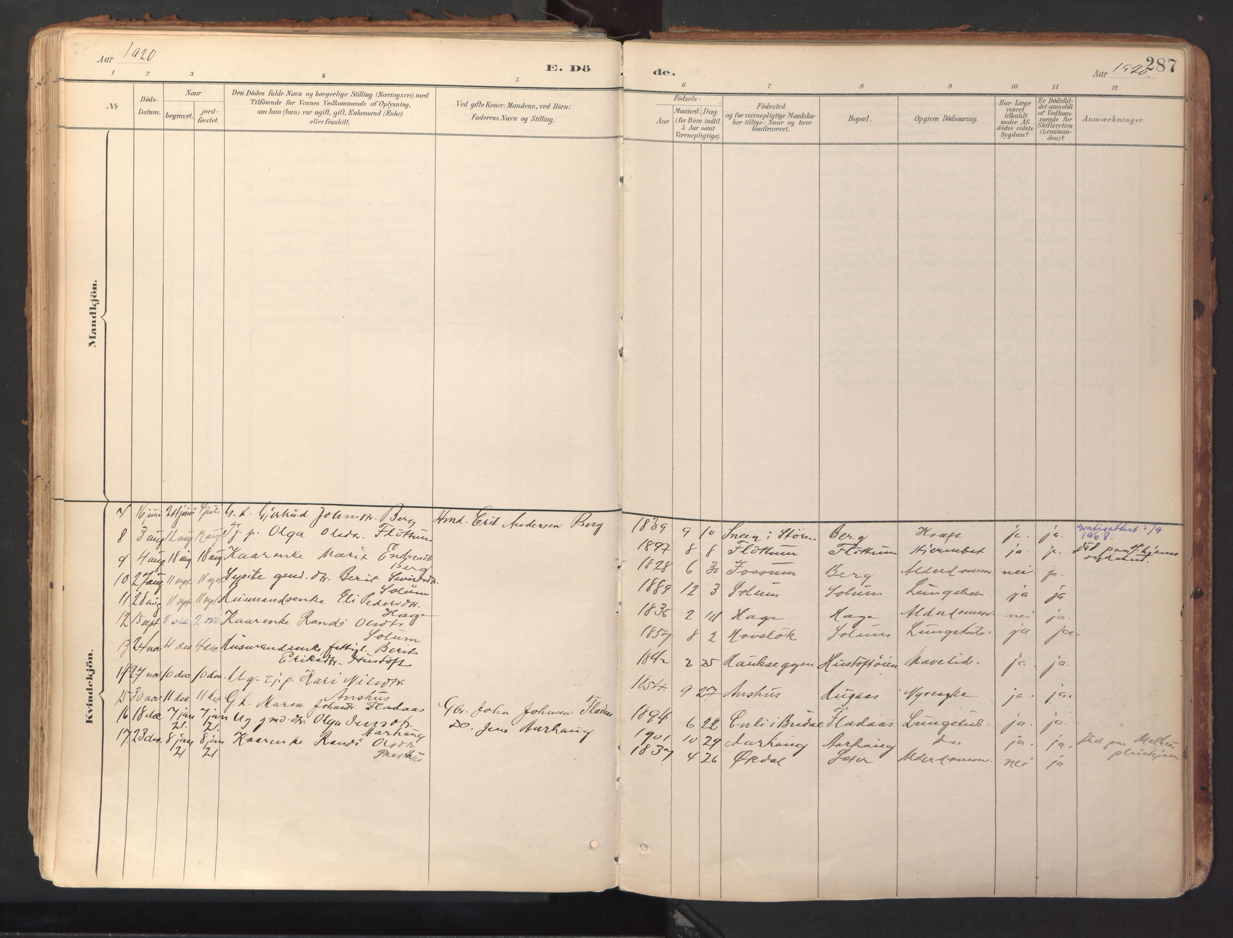 Ministerialprotokoller, klokkerbøker og fødselsregistre - Sør-Trøndelag, SAT/A-1456/689/L1041: Parish register (official) no. 689A06, 1891-1923, p. 287
