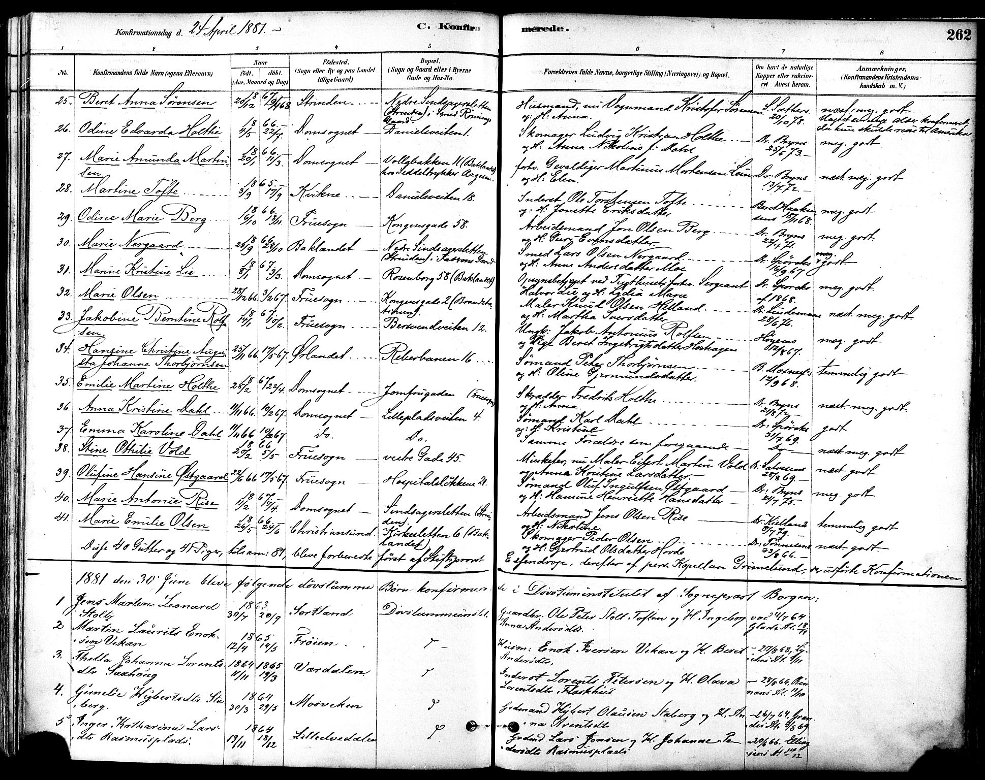 Ministerialprotokoller, klokkerbøker og fødselsregistre - Sør-Trøndelag, AV/SAT-A-1456/601/L0057: Parish register (official) no. 601A25, 1877-1891, p. 262