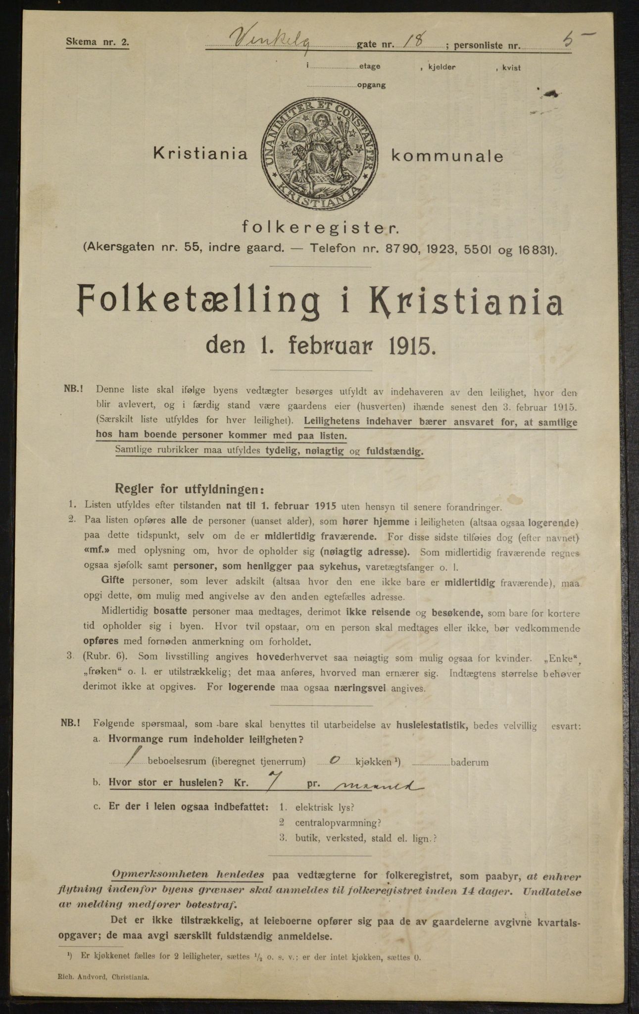 OBA, Municipal Census 1915 for Kristiania, 1915, p. 124683