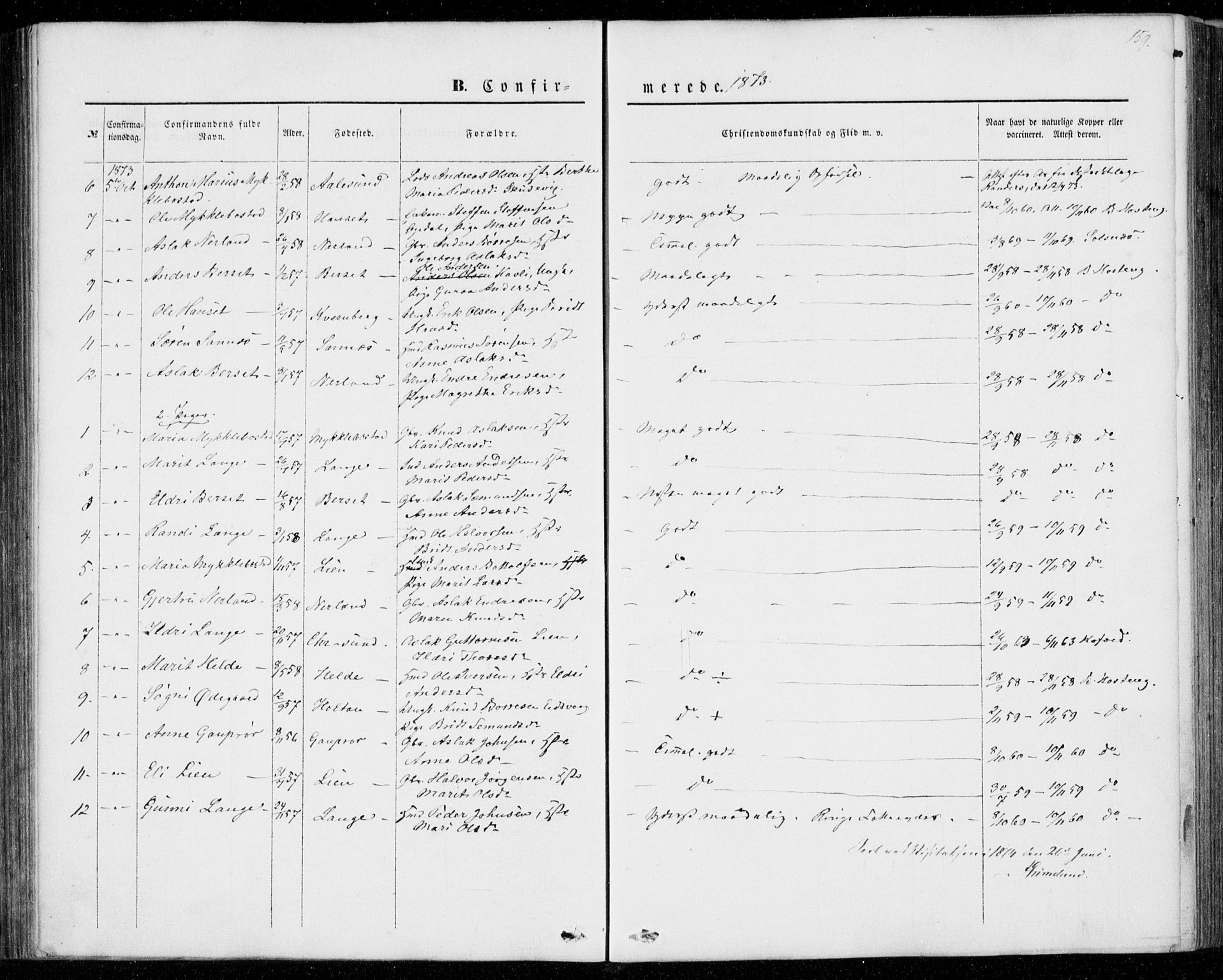 Ministerialprotokoller, klokkerbøker og fødselsregistre - Møre og Romsdal, SAT/A-1454/554/L0643: Parish register (official) no. 554A01, 1846-1879, p. 159