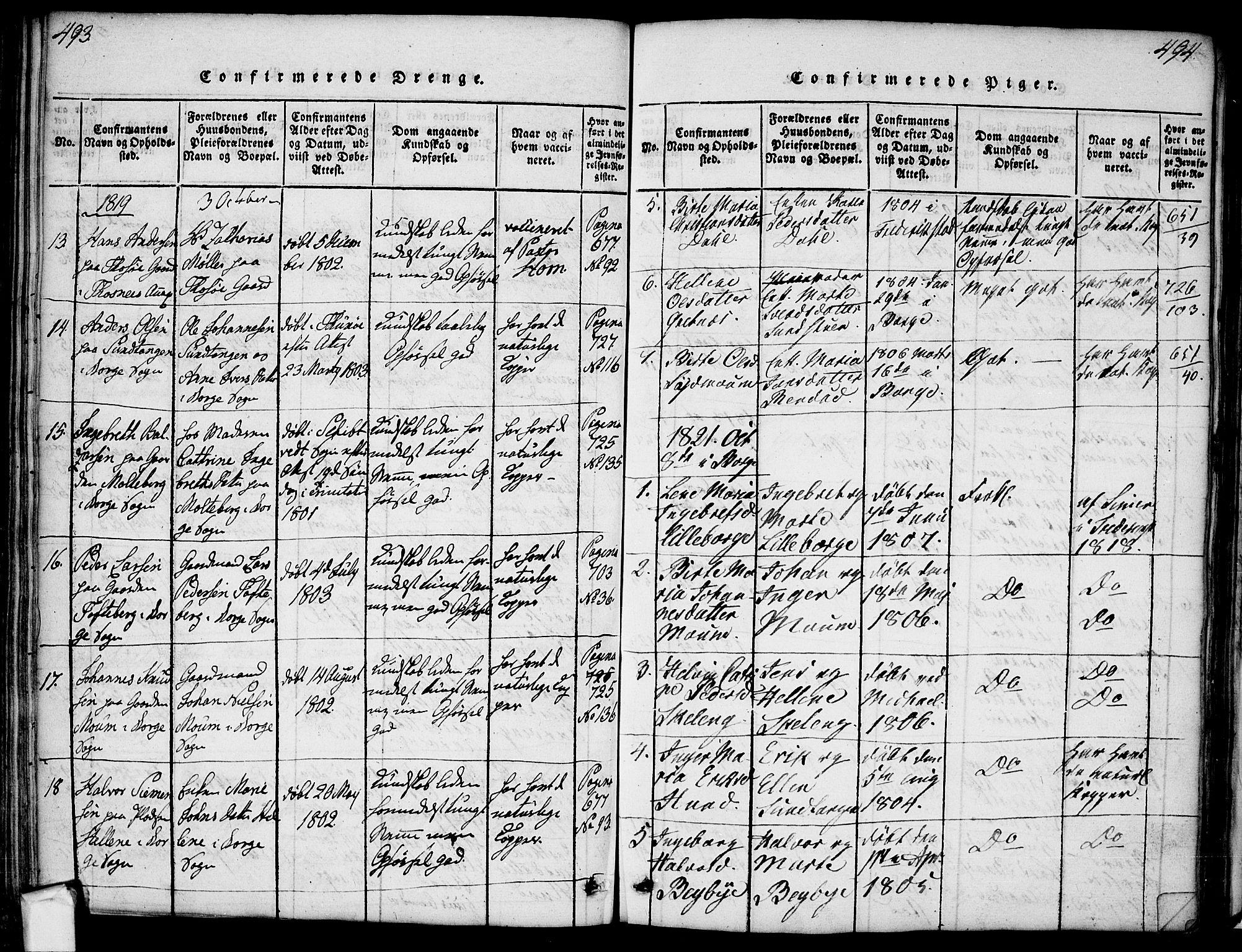 Borge prestekontor Kirkebøker, AV/SAO-A-10903/F/Fa/L0003: Parish register (official) no. I 3, 1815-1836, p. 493-494