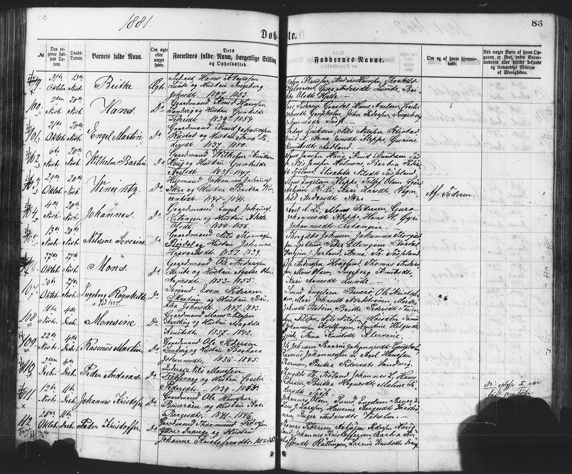 Os sokneprestembete, SAB/A-99929: Parish register (official) no. A 18, 1874-1884, p. 83