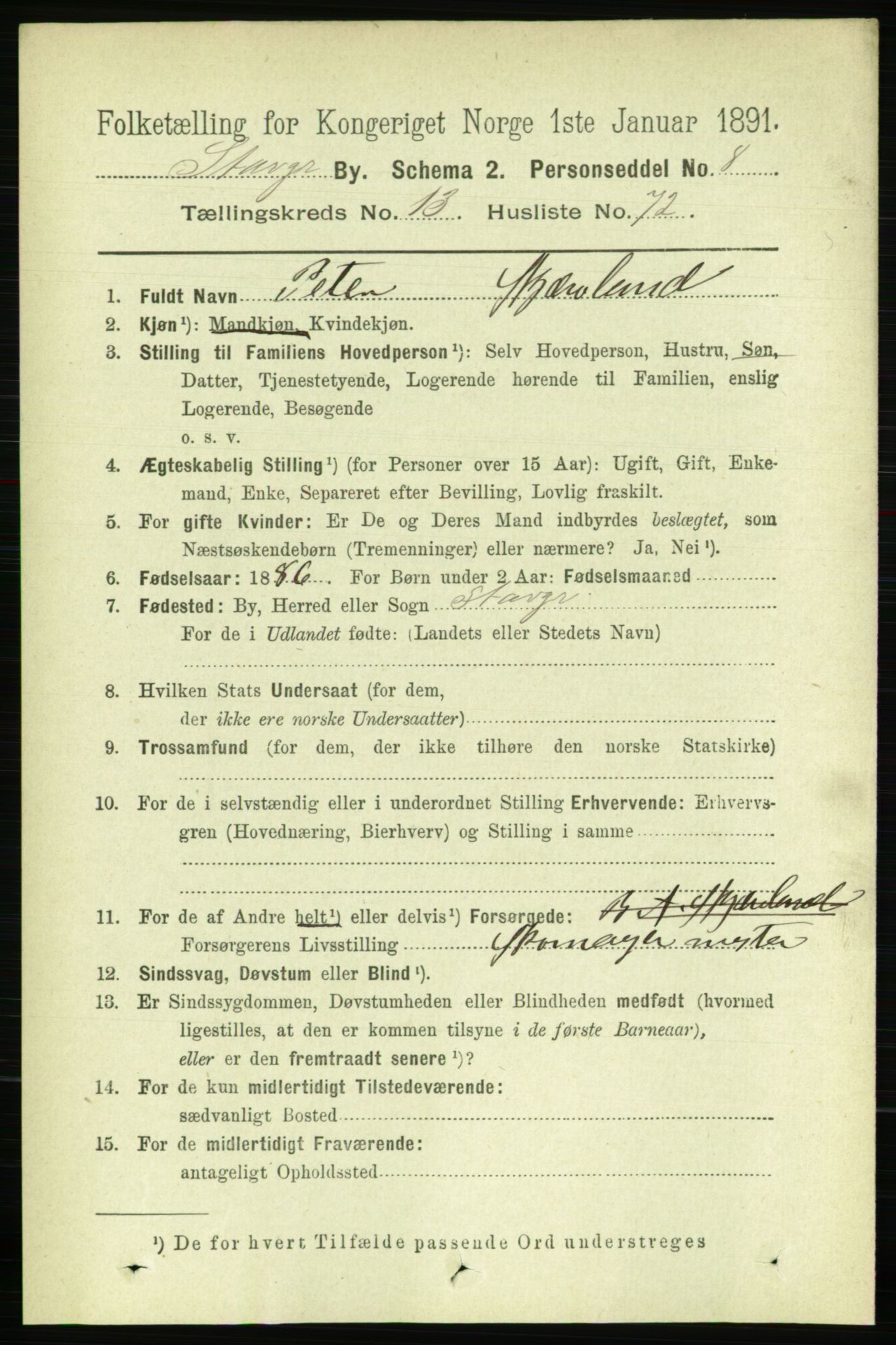 RA, 1891 census for 1103 Stavanger, 1891, p. 16675