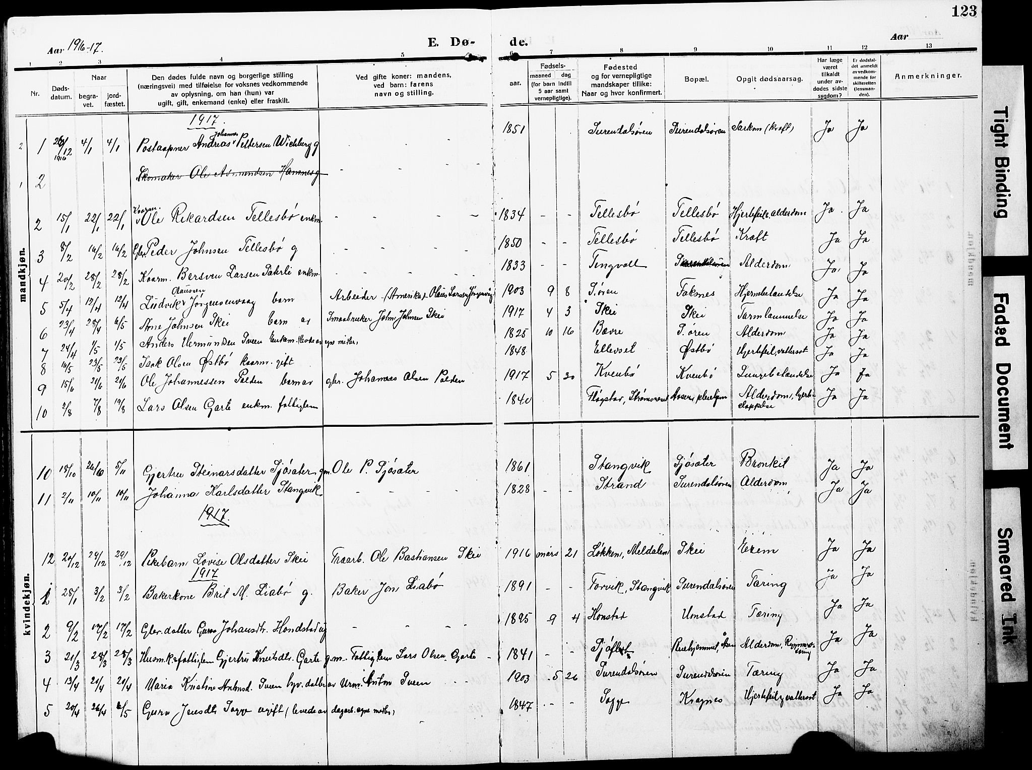 Ministerialprotokoller, klokkerbøker og fødselsregistre - Møre og Romsdal, SAT/A-1454/596/L1059: Parish register (copy) no. 596C02, 1908-1922, p. 123