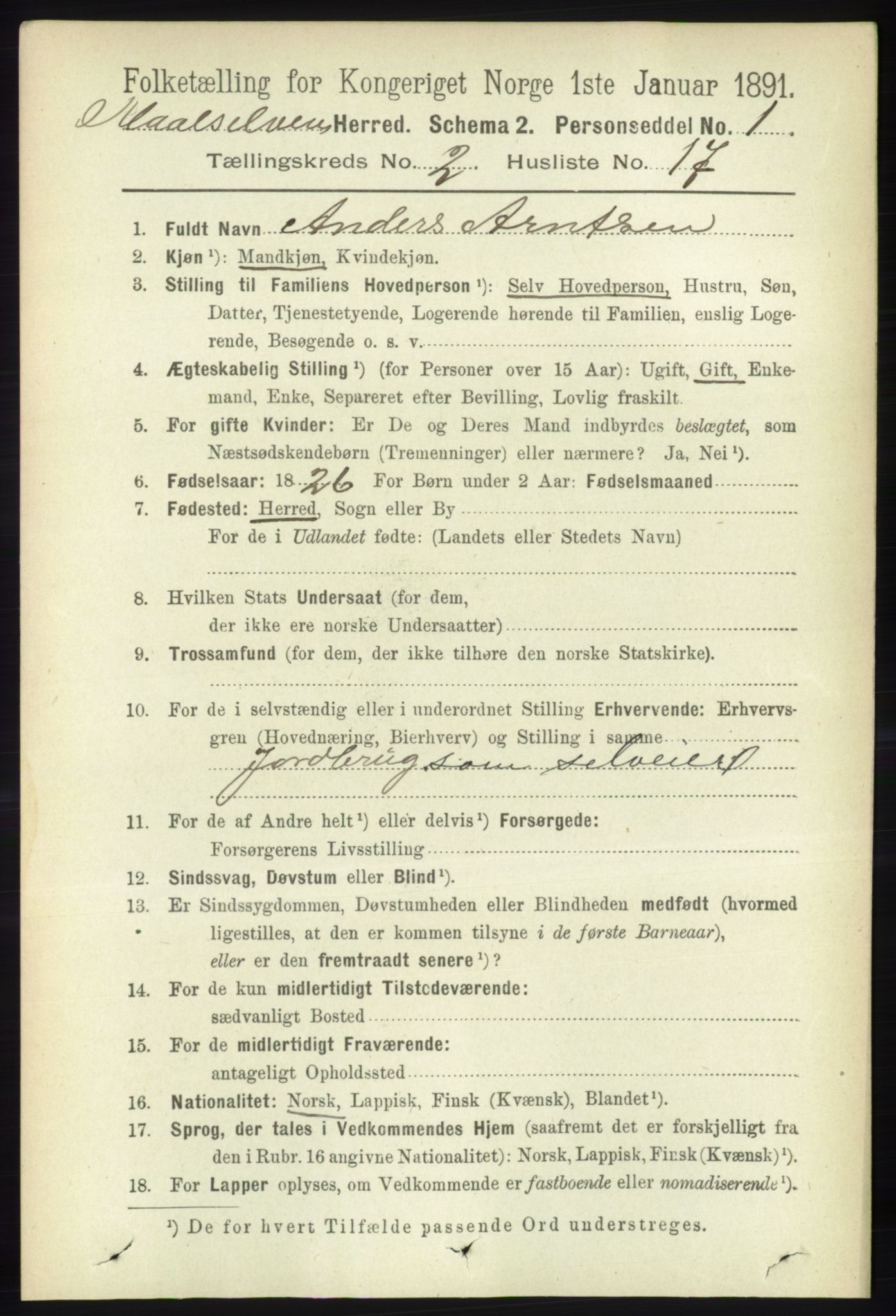 RA, 1891 census for 1924 Målselv, 1891, p. 391