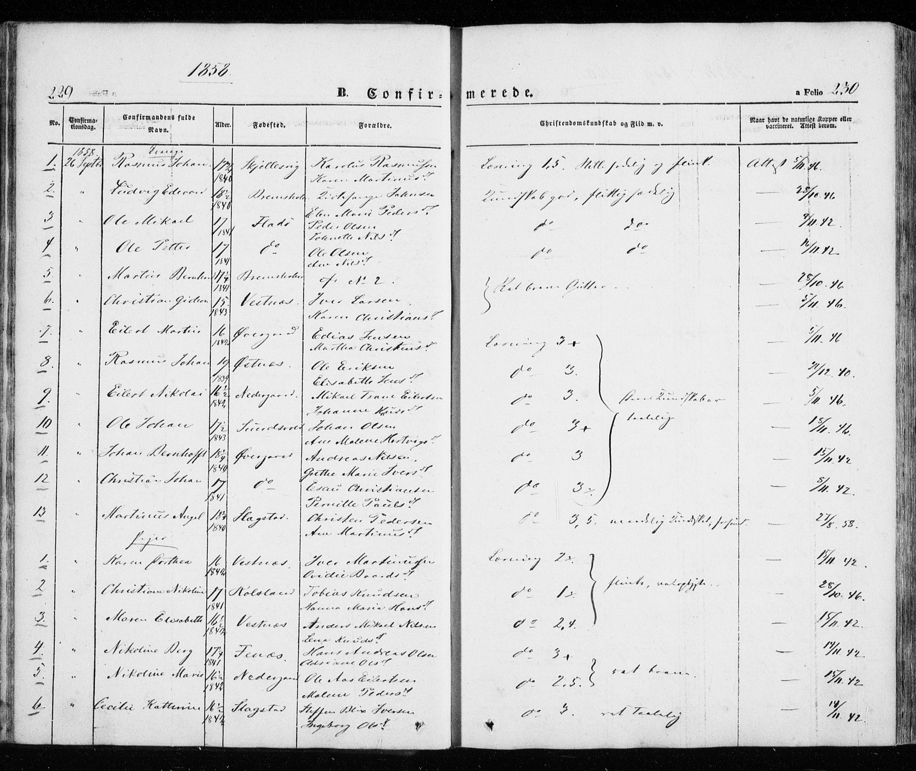 Trondenes sokneprestkontor, SATØ/S-1319/H/Ha/L0010kirke: Parish register (official) no. 10, 1840-1865, p. 229-230