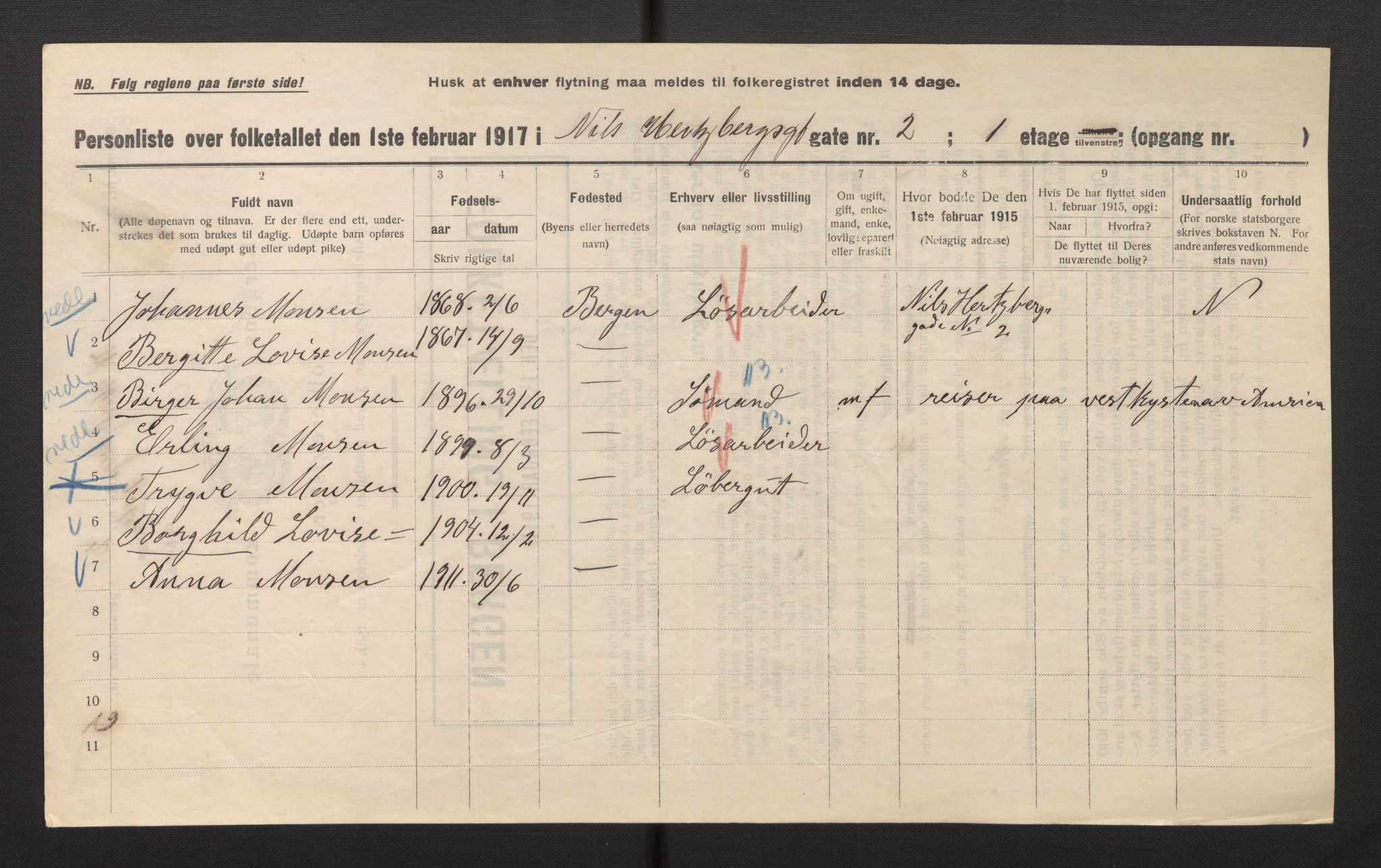 SAB, Municipal Census 1917 for Bergen, 1917, p. 25642