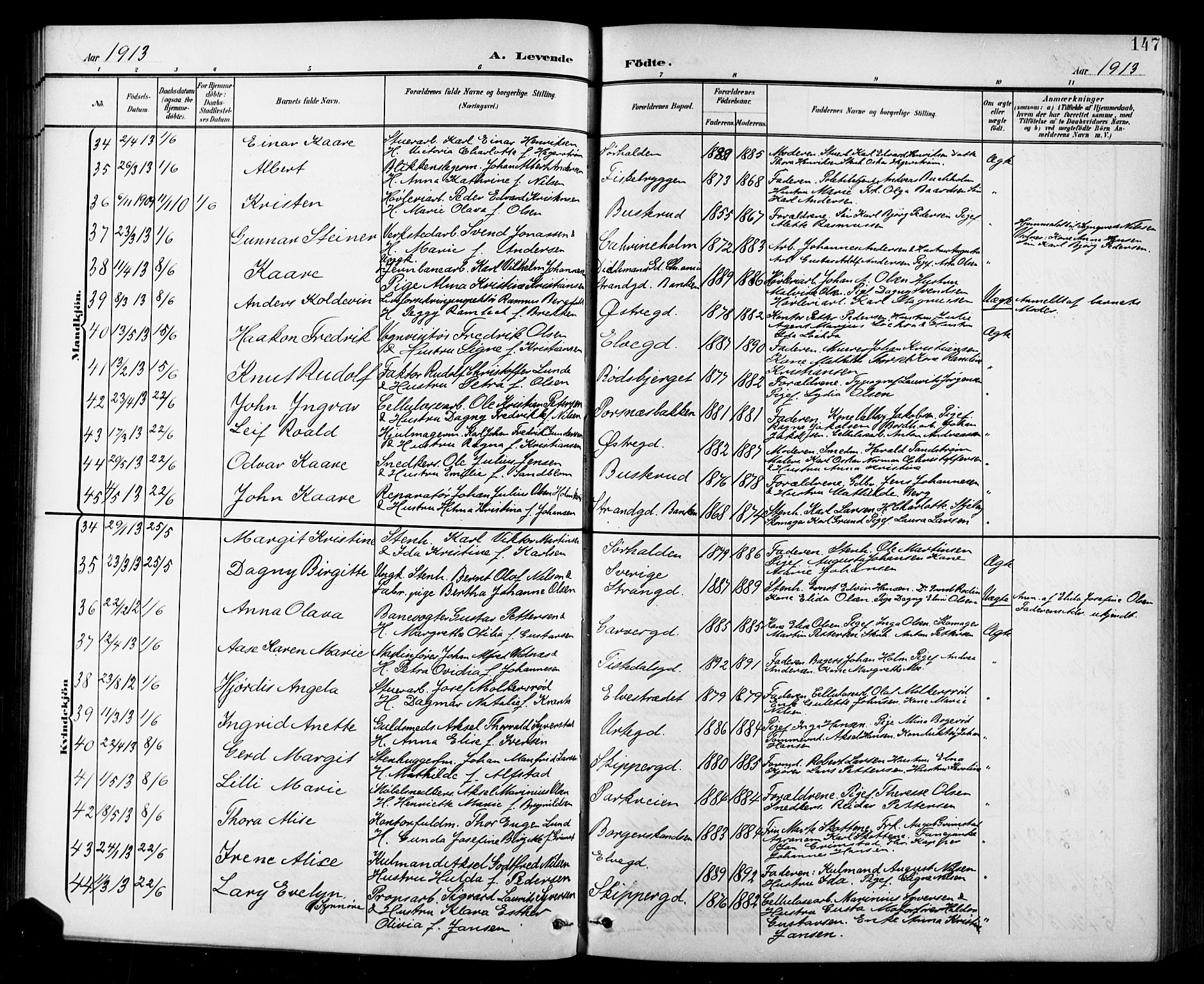 Halden prestekontor Kirkebøker, SAO/A-10909/G/Ga/L0010: Parish register (copy) no. 10, 1900-1923, p. 147