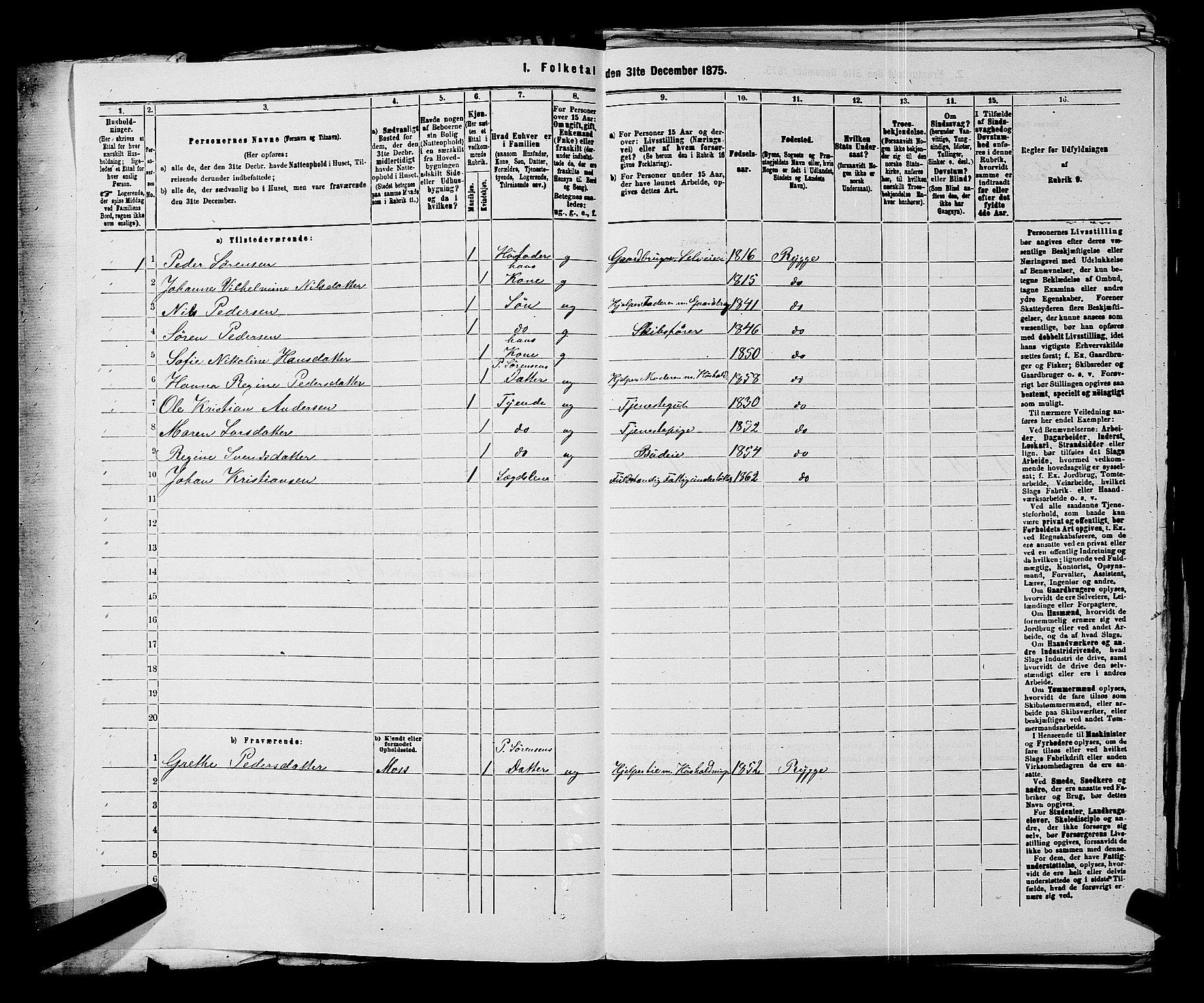 RA, 1875 census for 0136P Rygge, 1875, p. 289