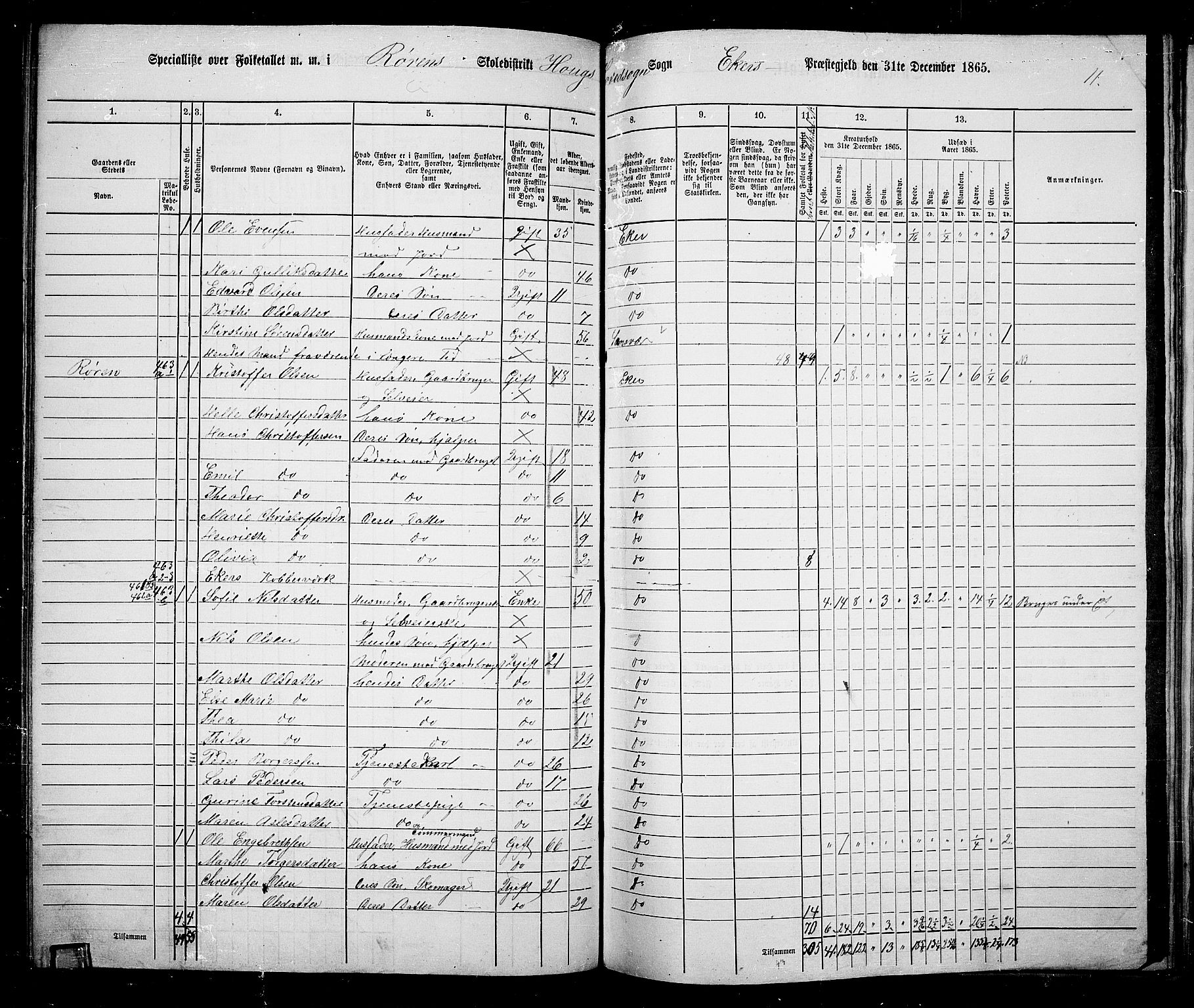 RA, 1865 census for Eiker, 1865, p. 115