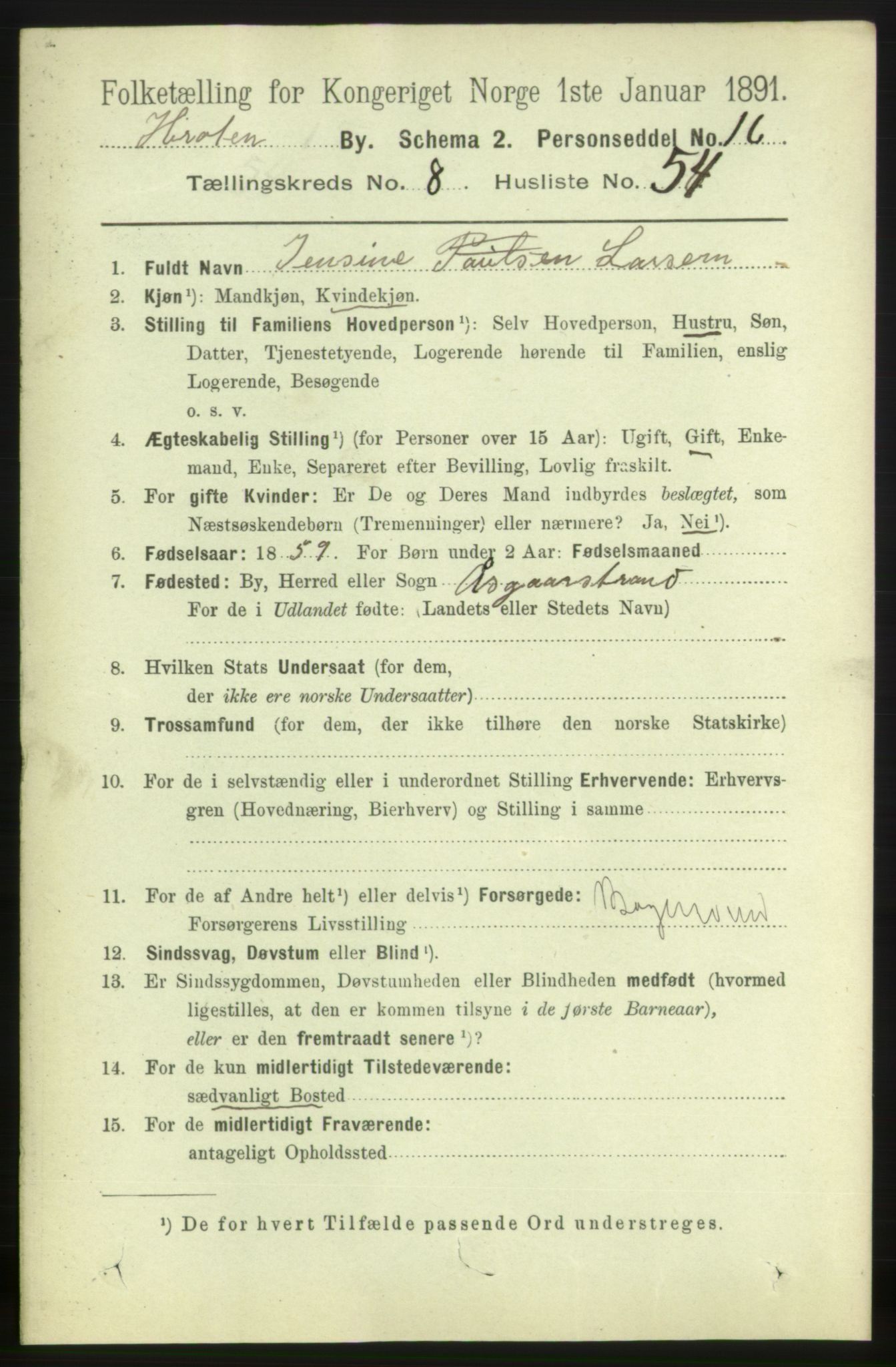 RA, 1891 census for 0703 Horten, 1891, p. 5523