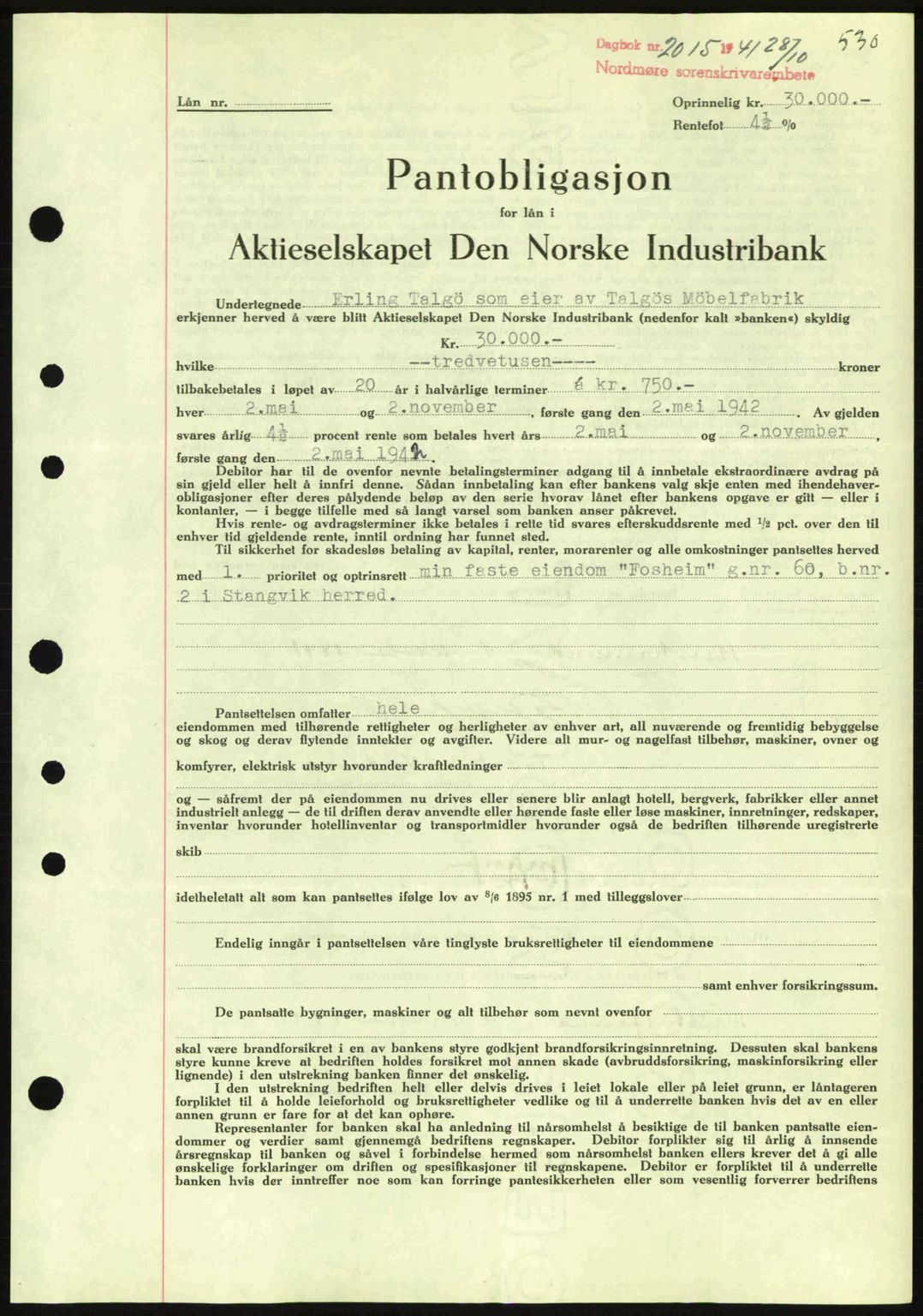 Nordmøre sorenskriveri, SAT/A-4132/1/2/2Ca: Mortgage book no. B88, 1941-1942, Diary no: : 2015/1941