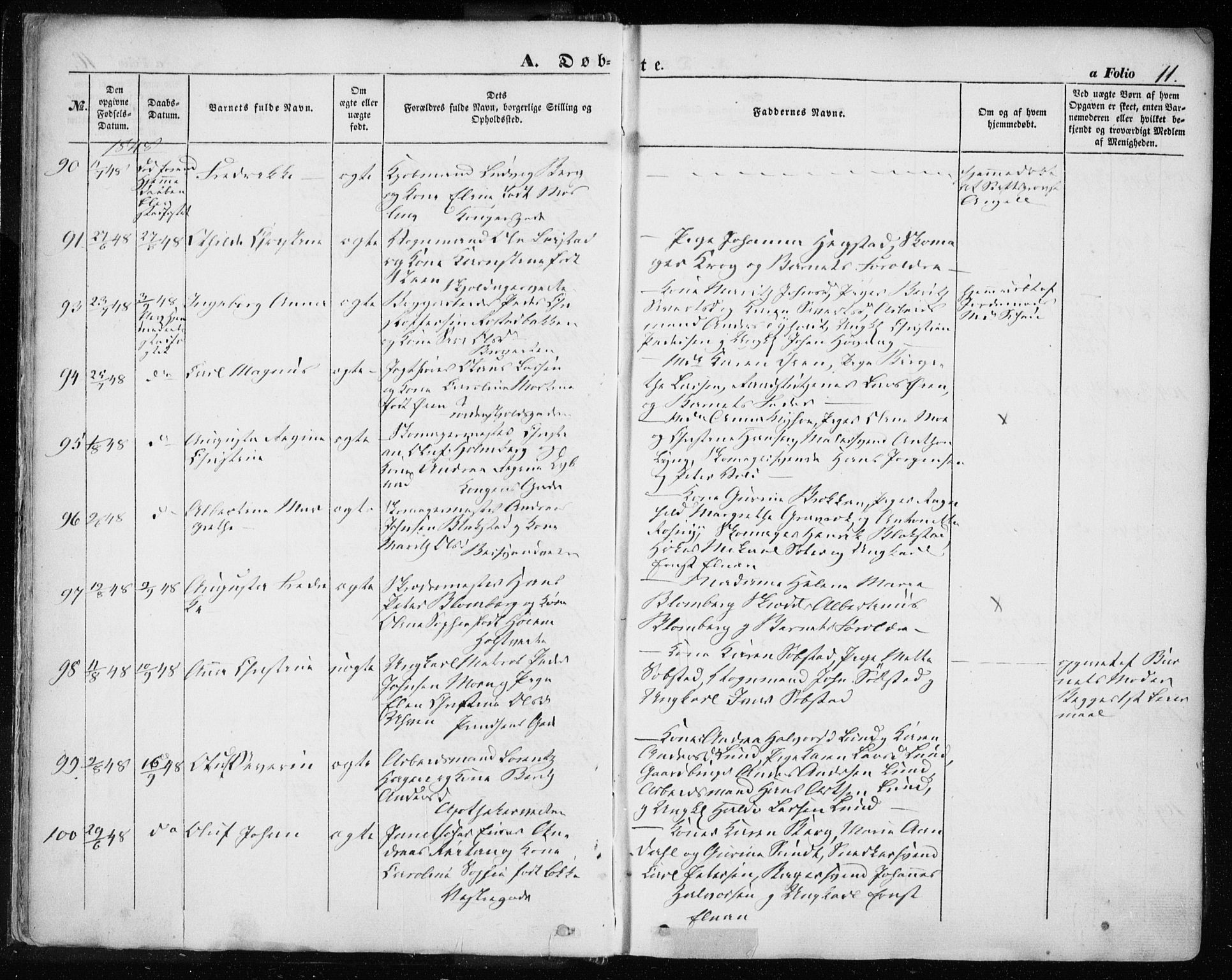 Ministerialprotokoller, klokkerbøker og fødselsregistre - Sør-Trøndelag, SAT/A-1456/601/L0051: Parish register (official) no. 601A19, 1848-1857, p. 11
