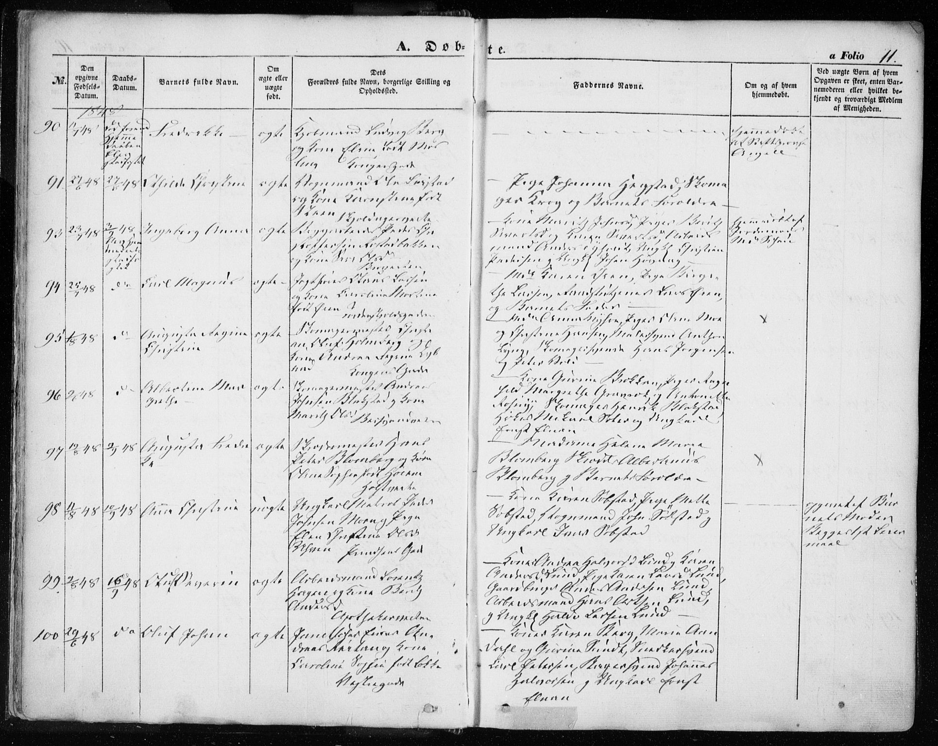 Ministerialprotokoller, klokkerbøker og fødselsregistre - Sør-Trøndelag, AV/SAT-A-1456/601/L0051: Parish register (official) no. 601A19, 1848-1857, p. 11