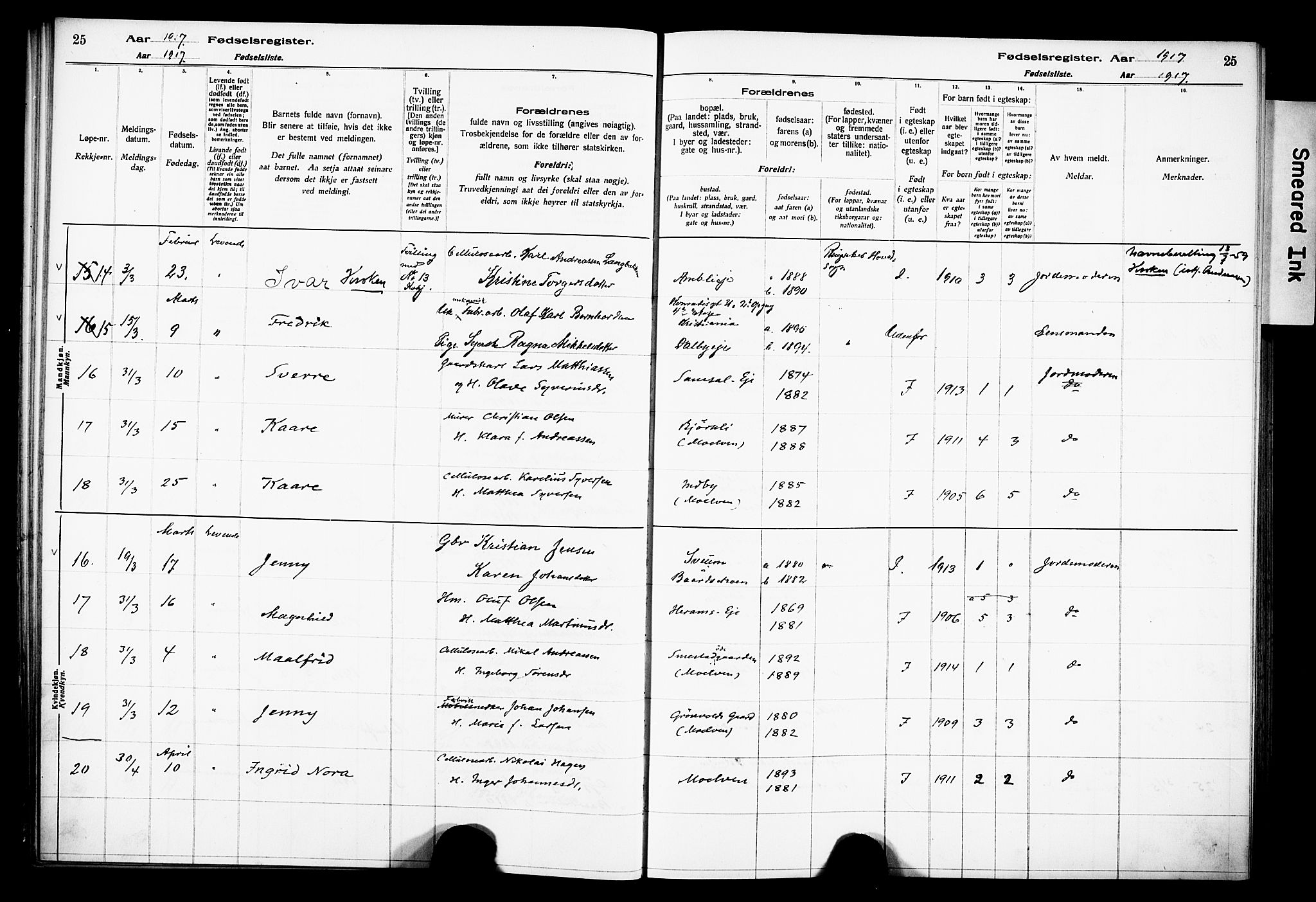 Ringsaker prestekontor, AV/SAH-PREST-014/O/Oa/L0001: Birth register no. 1, 1916-1925, p. 25