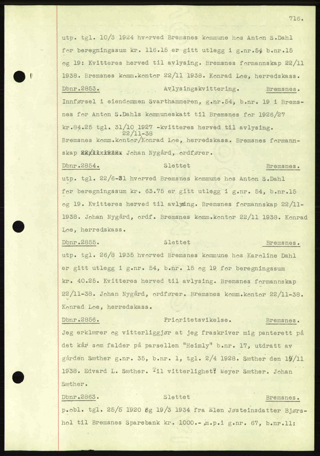 Nordmøre sorenskriveri, AV/SAT-A-4132/1/2/2Ca: Mortgage book no. C80, 1936-1939, Diary no: : 2853/1938