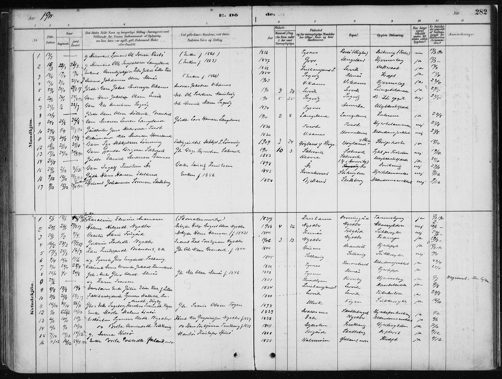 Stord sokneprestembete, SAB/A-78201/H/Haa: Parish register (official) no. B 2, 1878-1913, p. 282