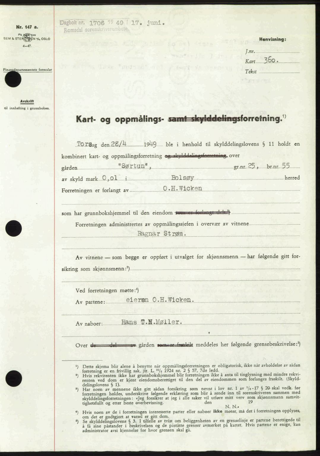 Romsdal sorenskriveri, AV/SAT-A-4149/1/2/2C: Mortgage book no. A30, 1949-1949, Diary no: : 1706/1949