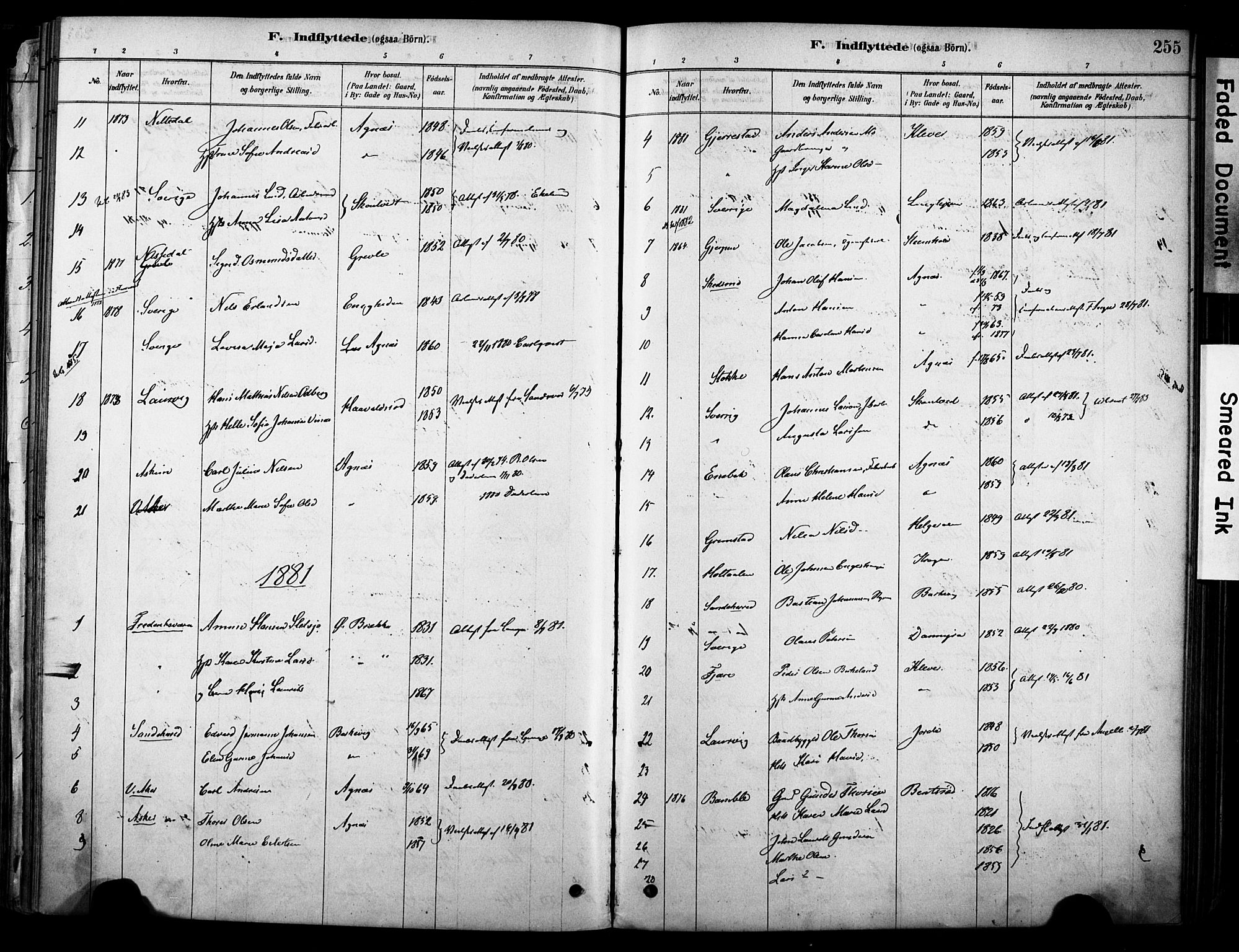 Brunlanes kirkebøker, AV/SAKO-A-342/F/Fc/L0001: Parish register (official) no. III 1, 1878-1899, p. 255