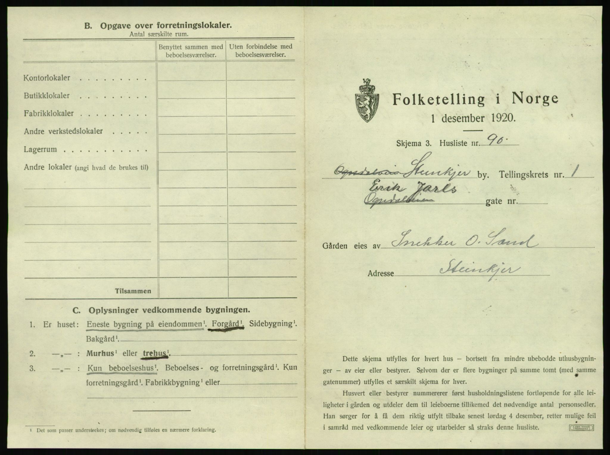 SAT, 1920 census for Steinkjer, 1920, p. 246