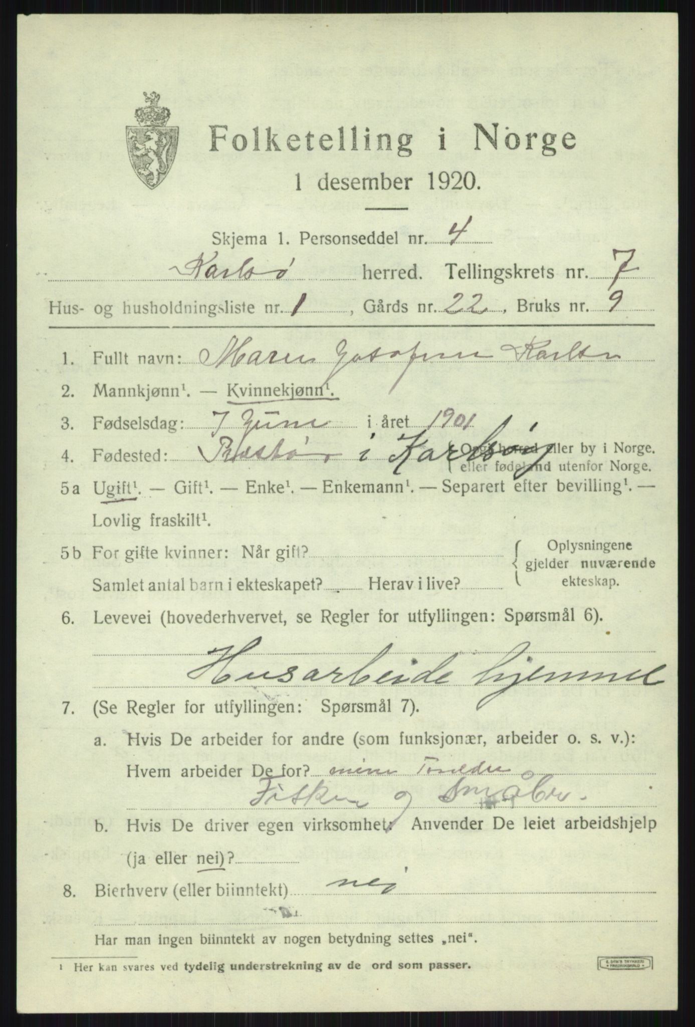 SATØ, 1920 census for Karlsøy, 1920, p. 2626