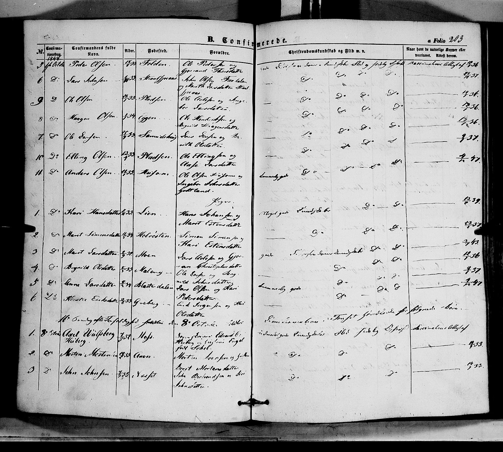 Tynset prestekontor, SAH/PREST-058/H/Ha/Haa/L0020: Parish register (official) no. 20, 1848-1862, p. 203