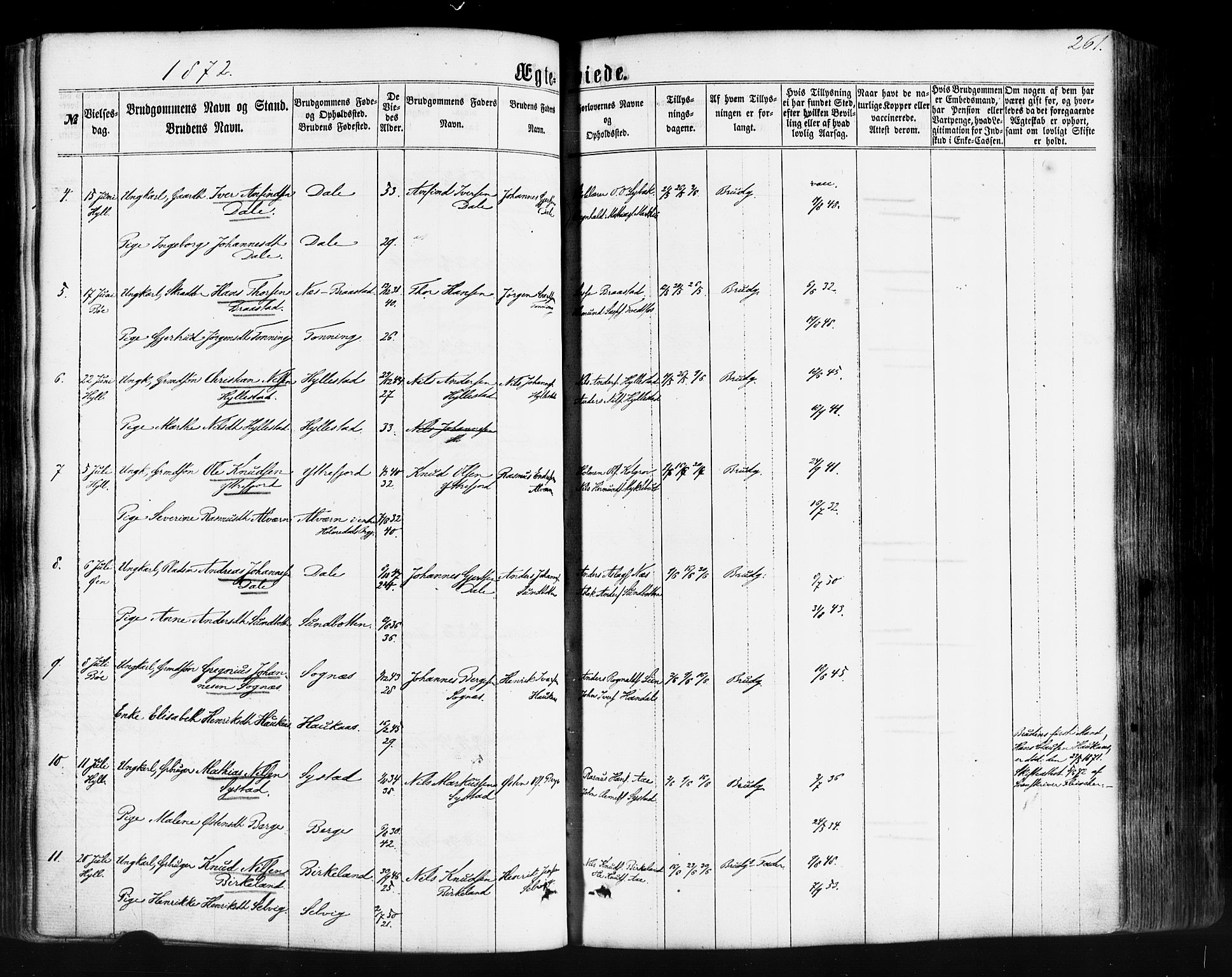 Hyllestad sokneprestembete, AV/SAB-A-80401: Parish register (official) no. A 1, 1861-1886, p. 261