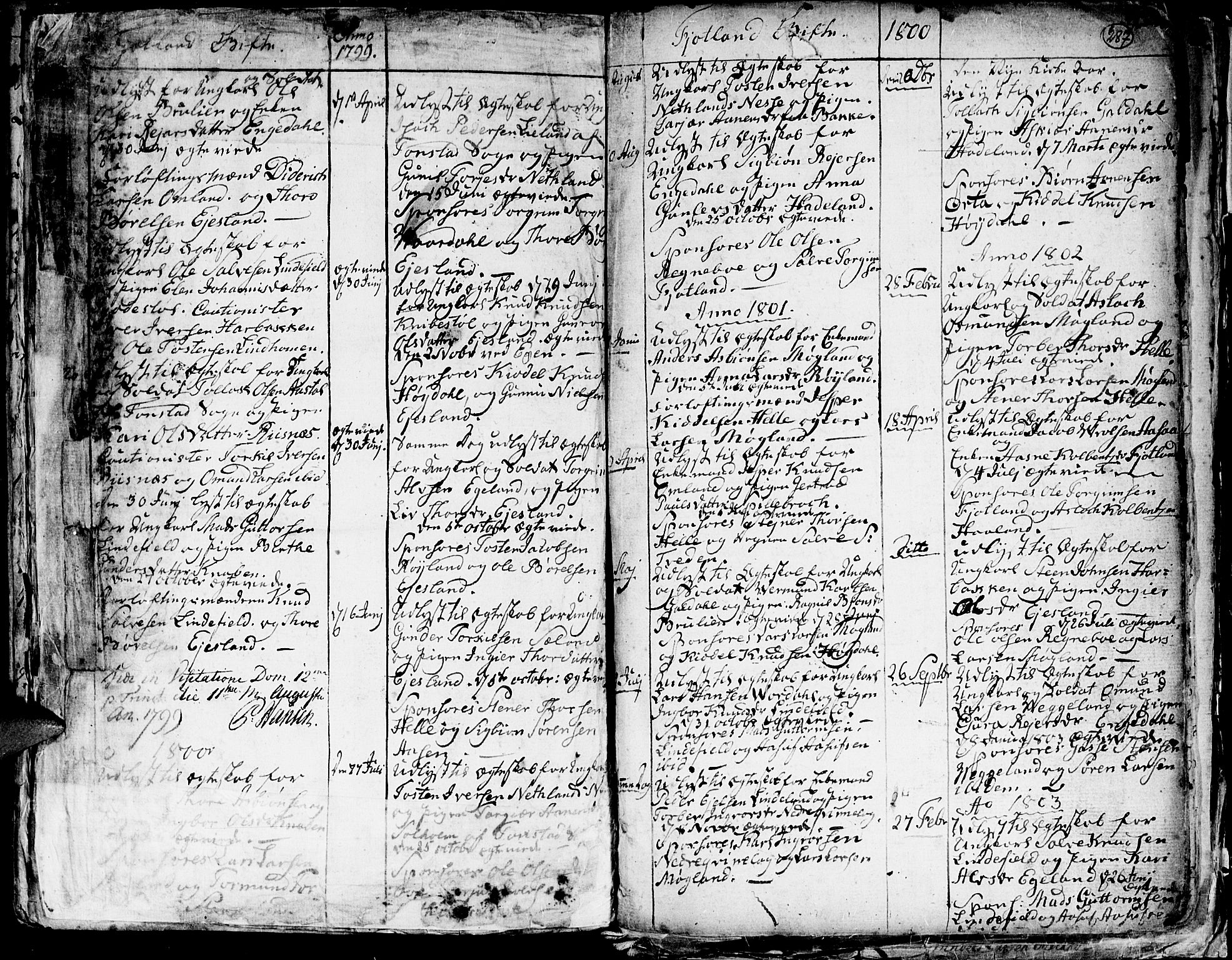 Hægebostad sokneprestkontor, SAK/1111-0024/F/Fa/Faa/L0001: Parish register (official) no. A 1 /3, 1760-1826, p. 287