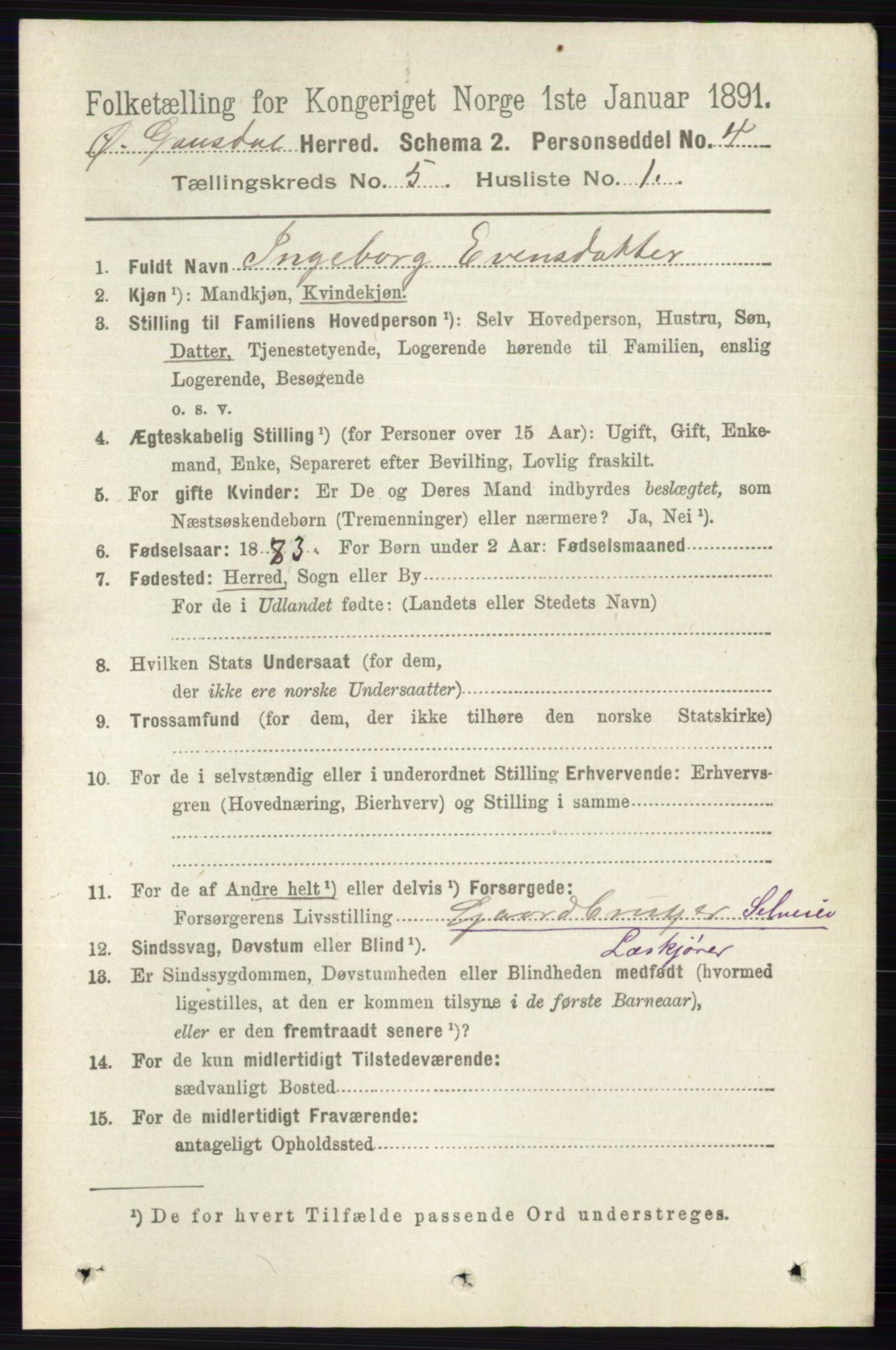 RA, 1891 census for 0522 Østre Gausdal, 1891, p. 2994