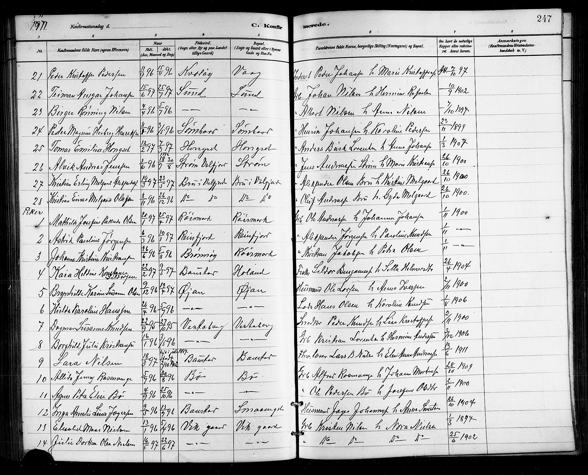 Ministerialprotokoller, klokkerbøker og fødselsregistre - Nordland, SAT/A-1459/812/L0188: Parish register (copy) no. 812C06, 1884-1912, p. 247