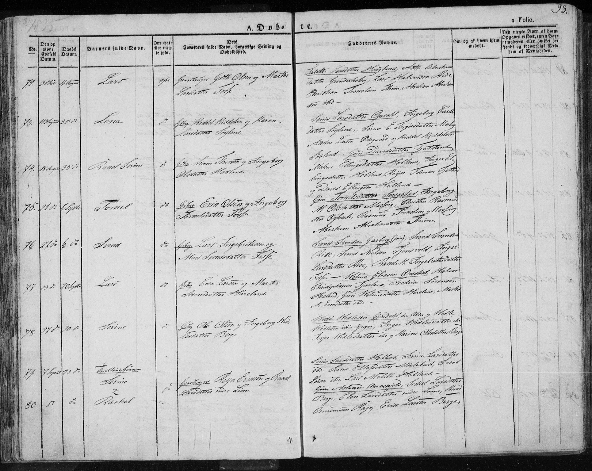 Lye sokneprestkontor, AV/SAST-A-101794/001/30BA/L0004: Parish register (official) no. A 4, 1826-1841, p. 93