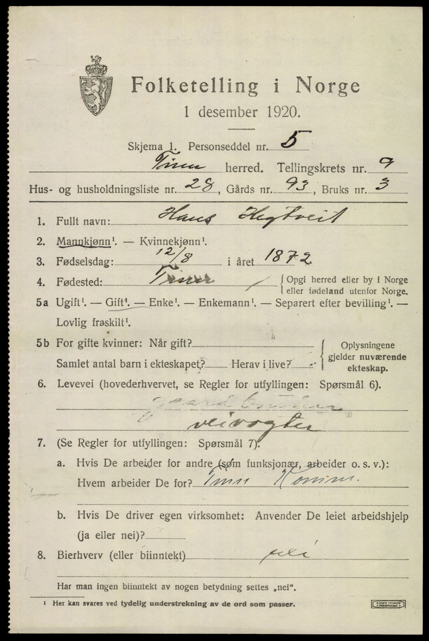 SAKO, 1920 census for Tinn, 1920, p. 6260