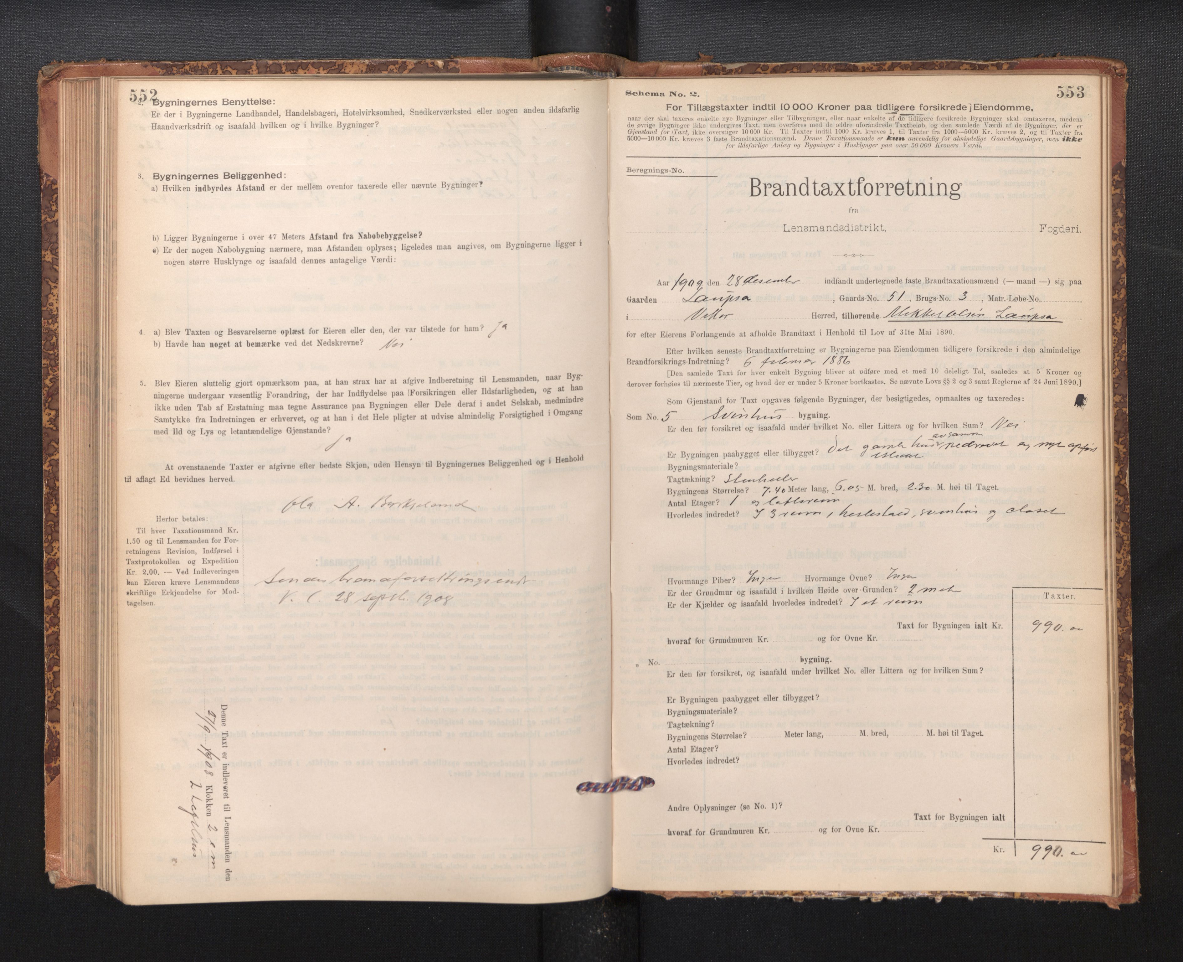 Lensmannen i Kvam, SAB/A-33201/0012/L0005: Branntakstprotokoll, skjematakst, 1894-1913, p. 552-553