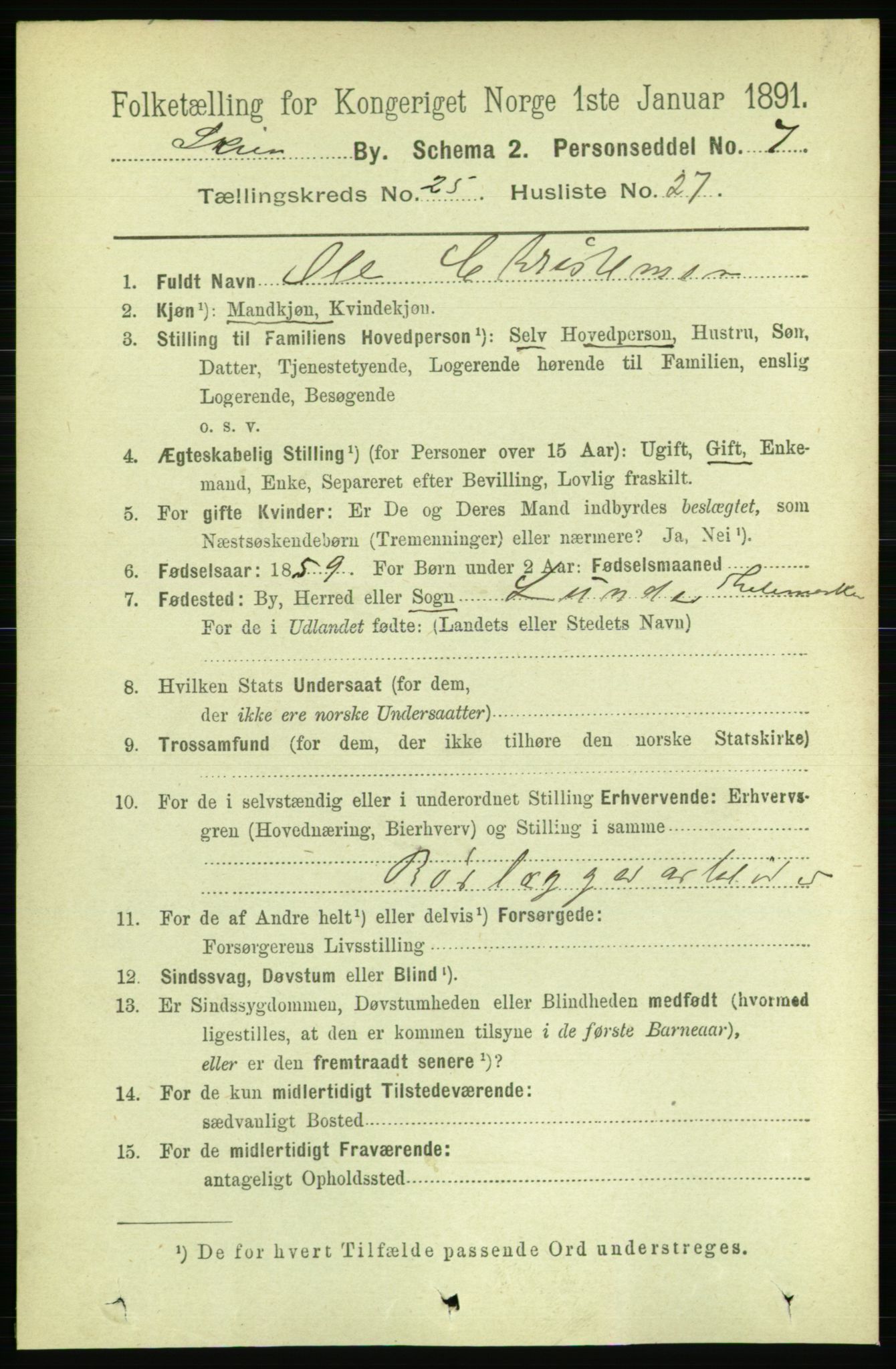 RA, 1891 census for 0806 Skien, 1891, p. 6241