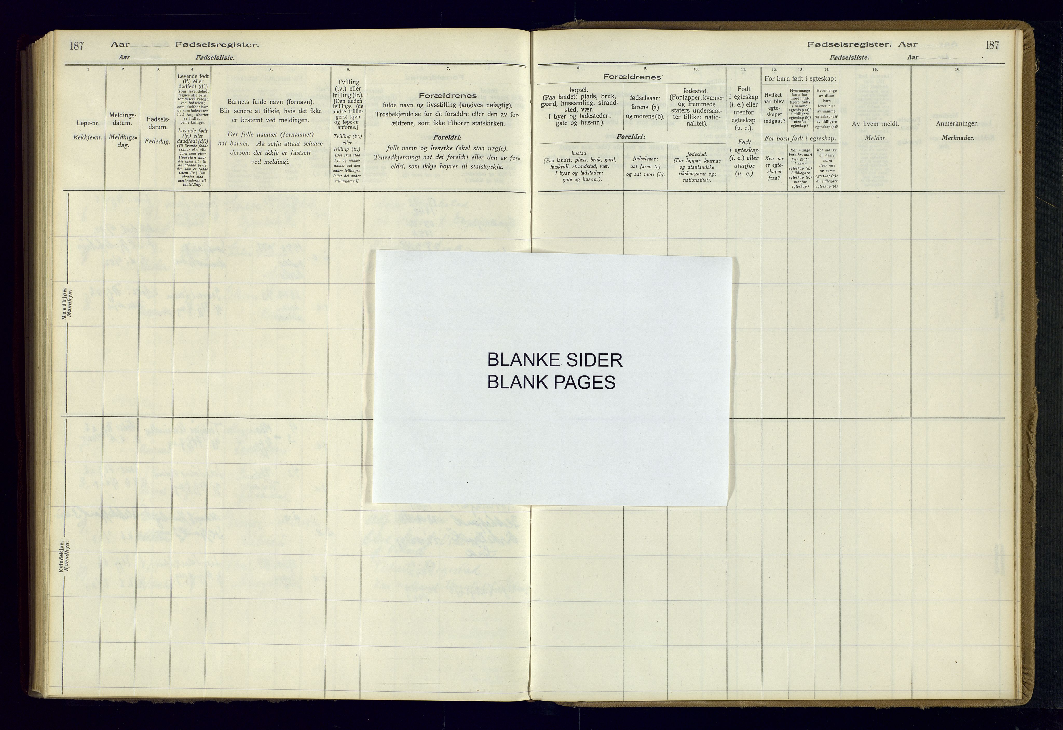 Bakke sokneprestkontor, SAK/1111-0002/J/Ja/L0001: Birth register no. A-VI-18, 1916-1982, p. 187