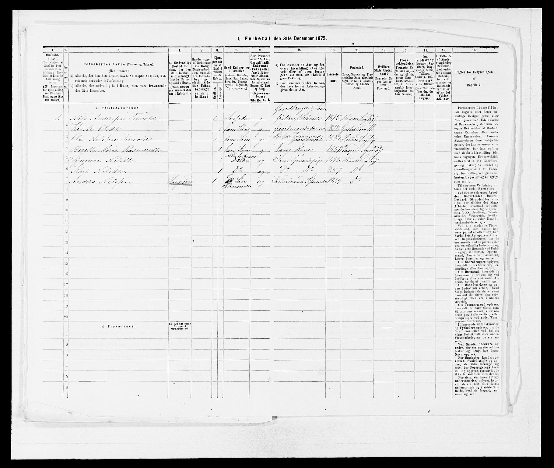 SAB, 1875 census for 1254P Hamre, 1875, p. 1152