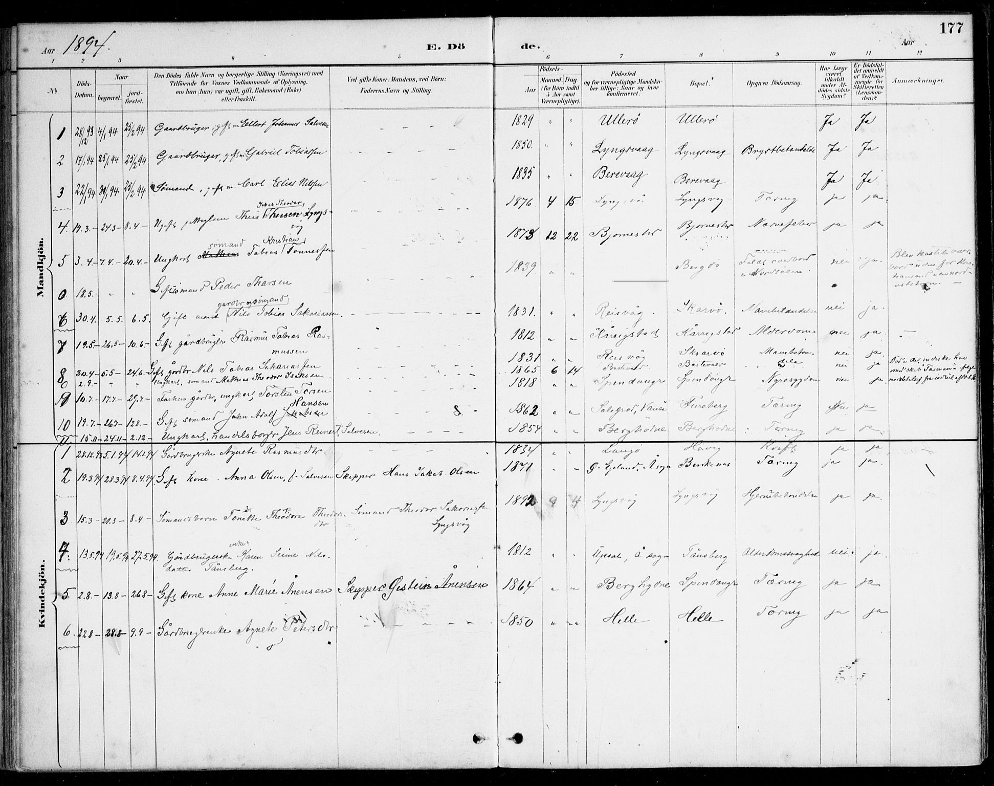 Herad sokneprestkontor, AV/SAK-1111-0018/F/Fa/Fab/L0005: Parish register (official) no. A 5, 1886-1913, p. 177