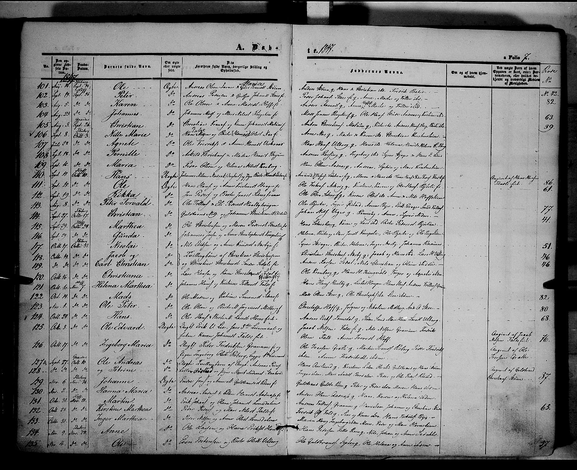 Land prestekontor, SAH/PREST-120/H/Ha/Haa/L0009: Parish register (official) no. 9, 1847-1859, p. 7