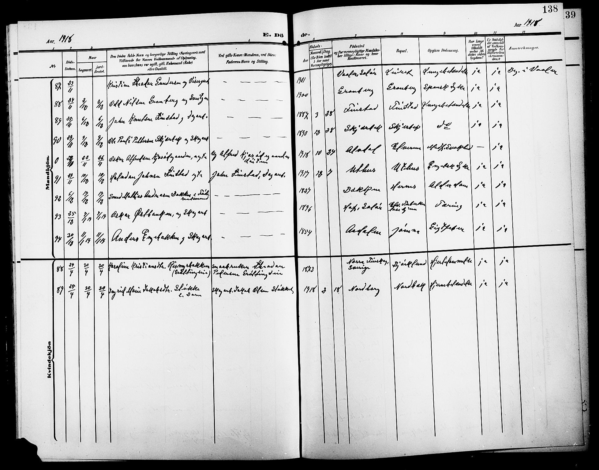 Elverum prestekontor, AV/SAH-PREST-044/H/Ha/Hab/L0009: Parish register (copy) no. 9, 1908-1921, p. 138