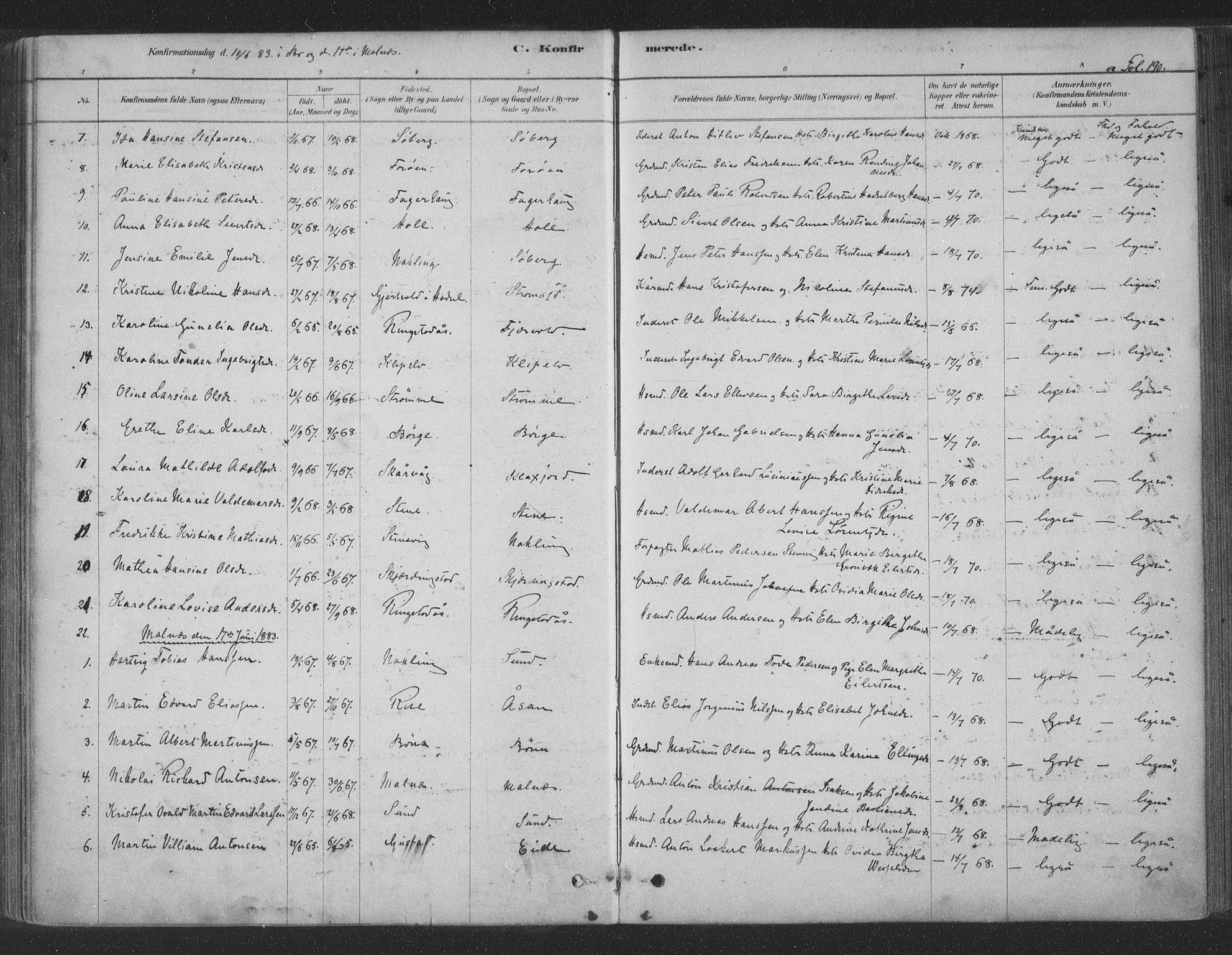 Ministerialprotokoller, klokkerbøker og fødselsregistre - Nordland, AV/SAT-A-1459/891/L1302: Parish register (official) no. 891A07, 1878-1895, p. 190