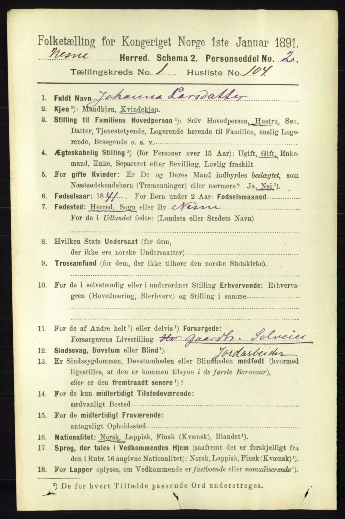 RA, 1891 census for 1828 Nesna, 1891, p. 738