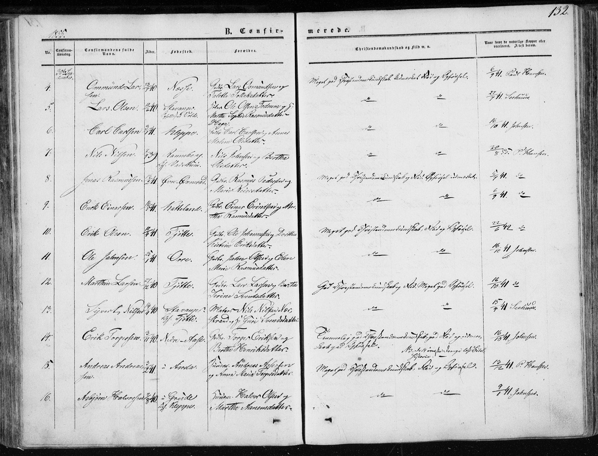 Klepp sokneprestkontor, AV/SAST-A-101803/001/3/30BA/L0005: Parish register (official) no. A 5, 1853-1870, p. 132