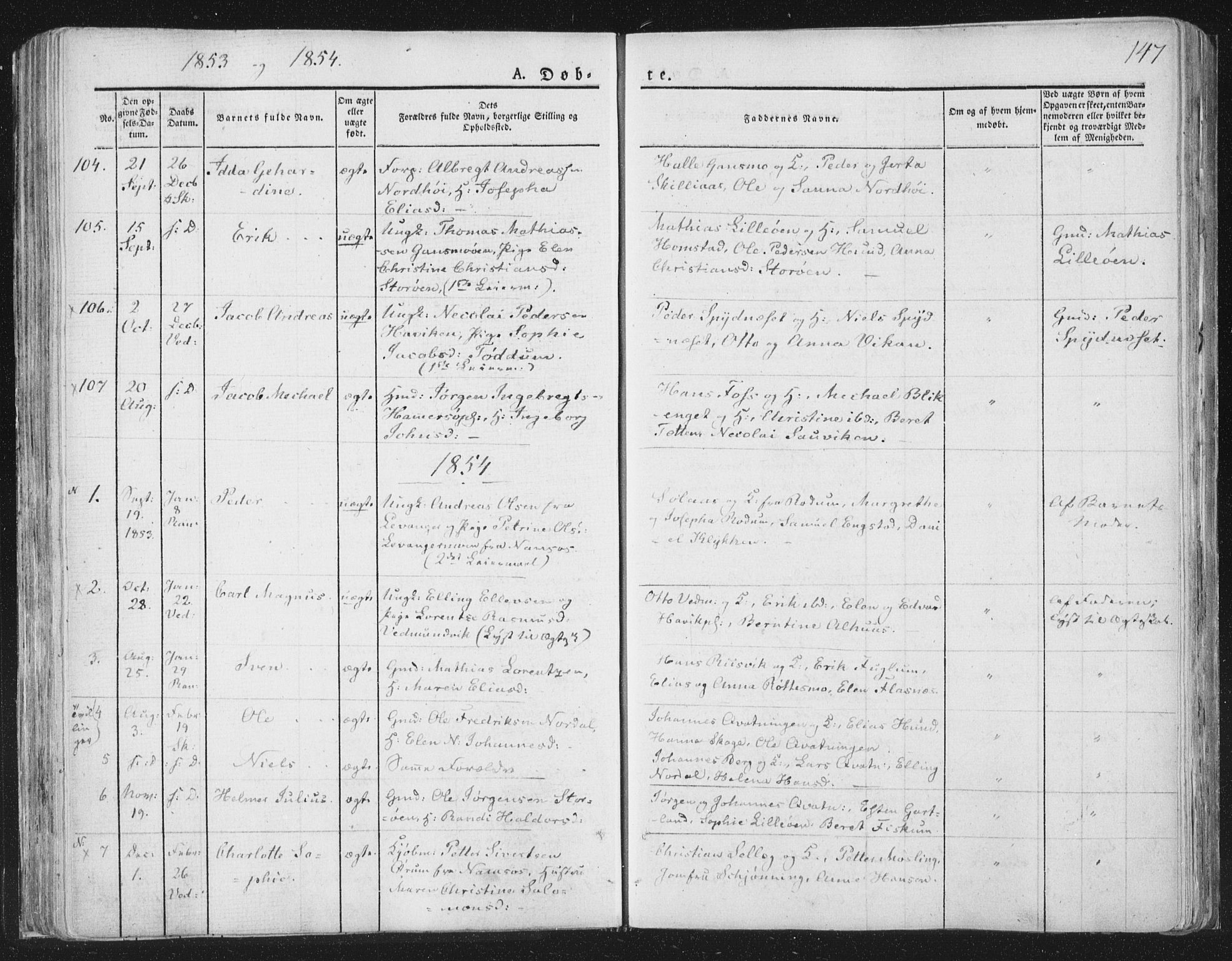 Ministerialprotokoller, klokkerbøker og fødselsregistre - Nord-Trøndelag, SAT/A-1458/764/L0551: Parish register (official) no. 764A07a, 1824-1864, p. 147