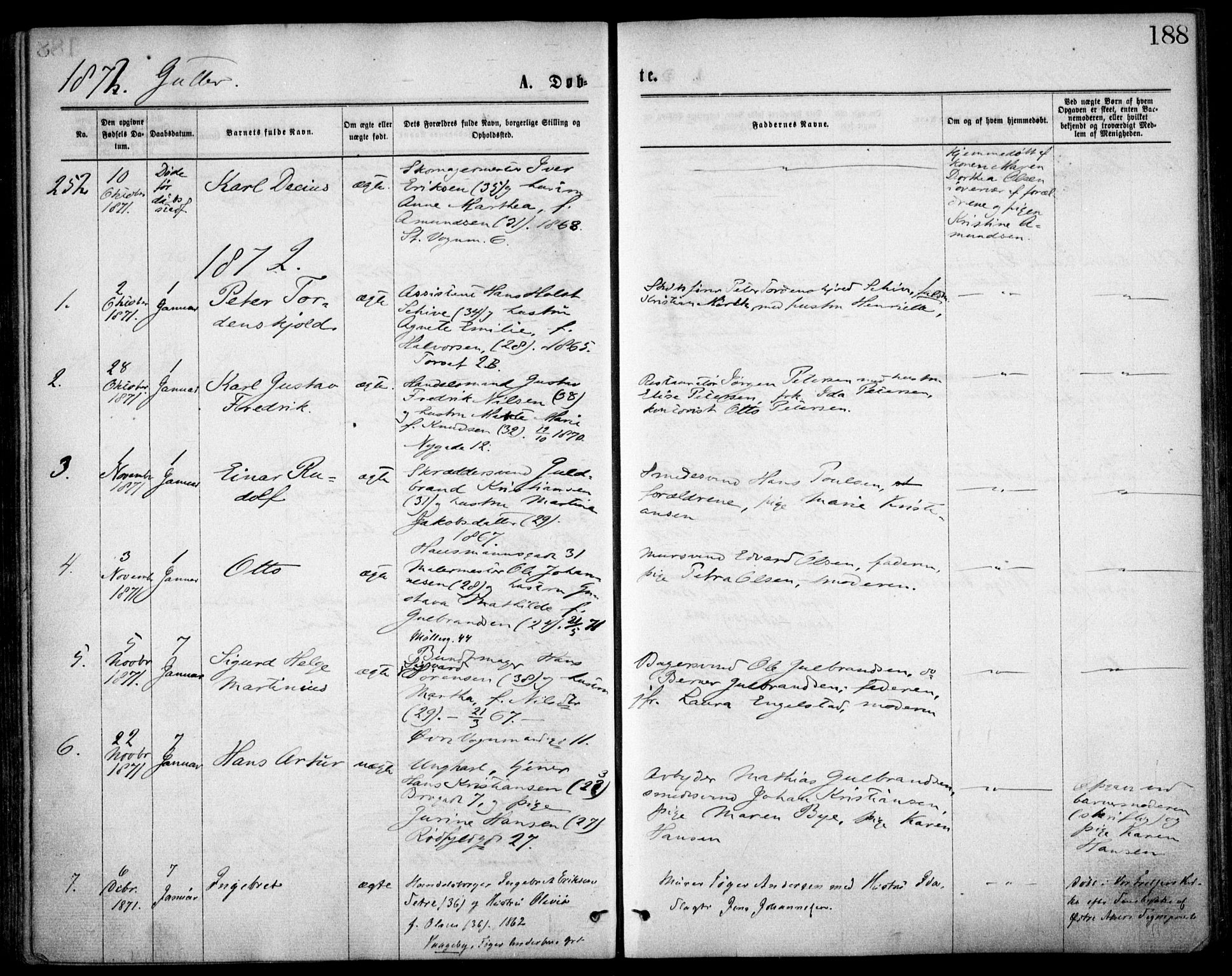 Oslo domkirke Kirkebøker, SAO/A-10752/F/Fa/L0017: Parish register (official) no. 17, 1869-1878, p. 188