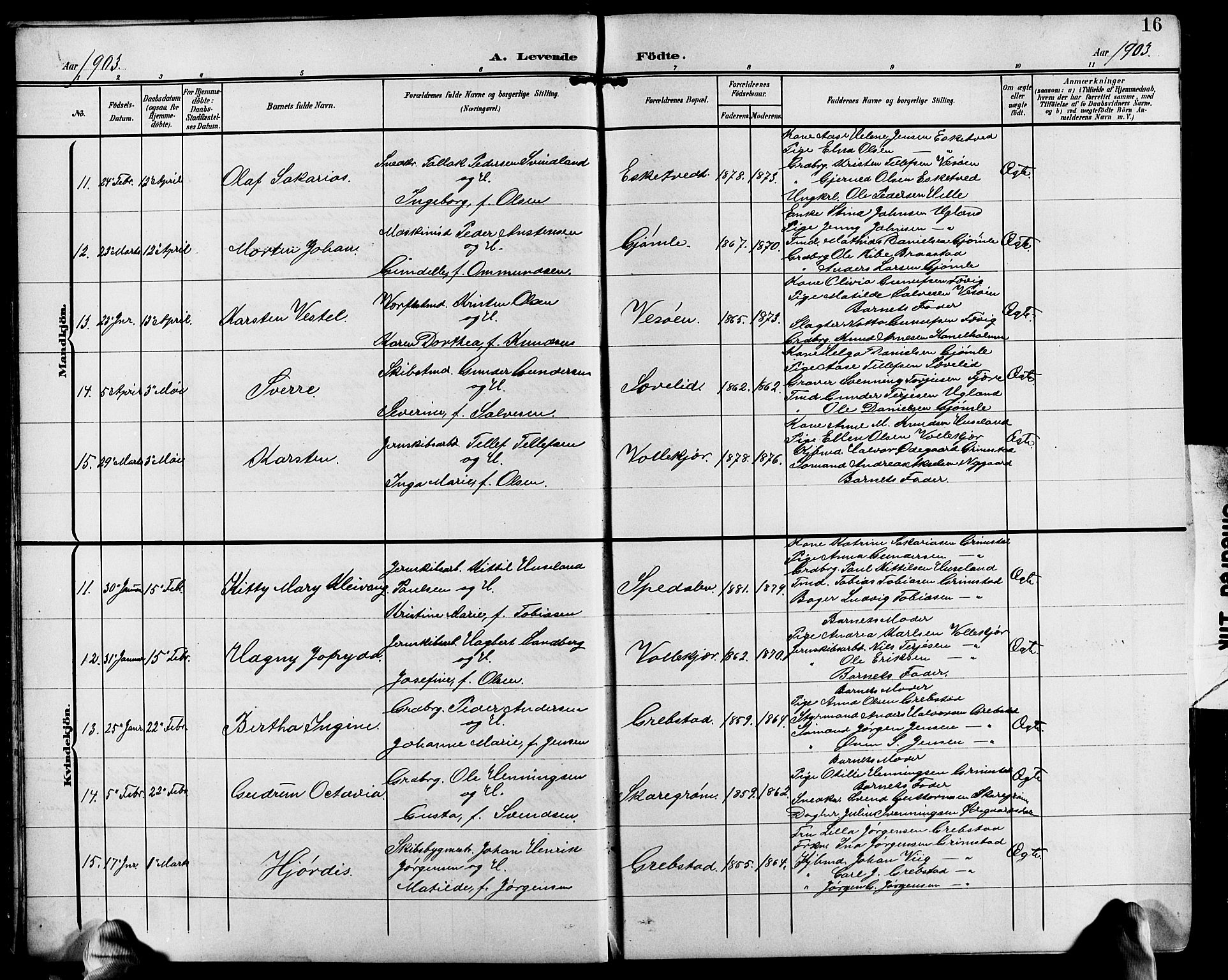 Fjære sokneprestkontor, SAK/1111-0011/F/Fb/L0012: Parish register (copy) no. B 12, 1902-1925, p. 16