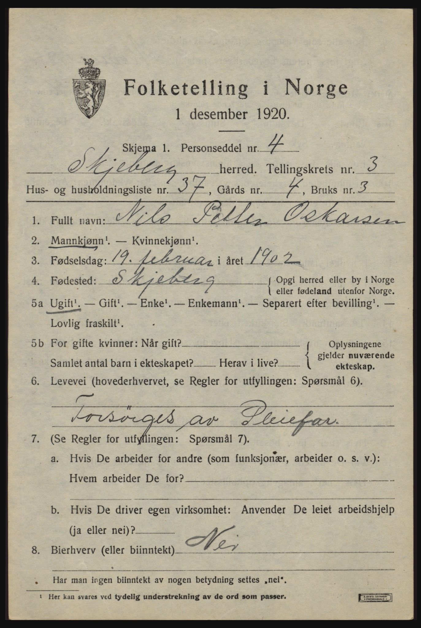 SAO, 1920 census for Skjeberg, 1920, p. 4791