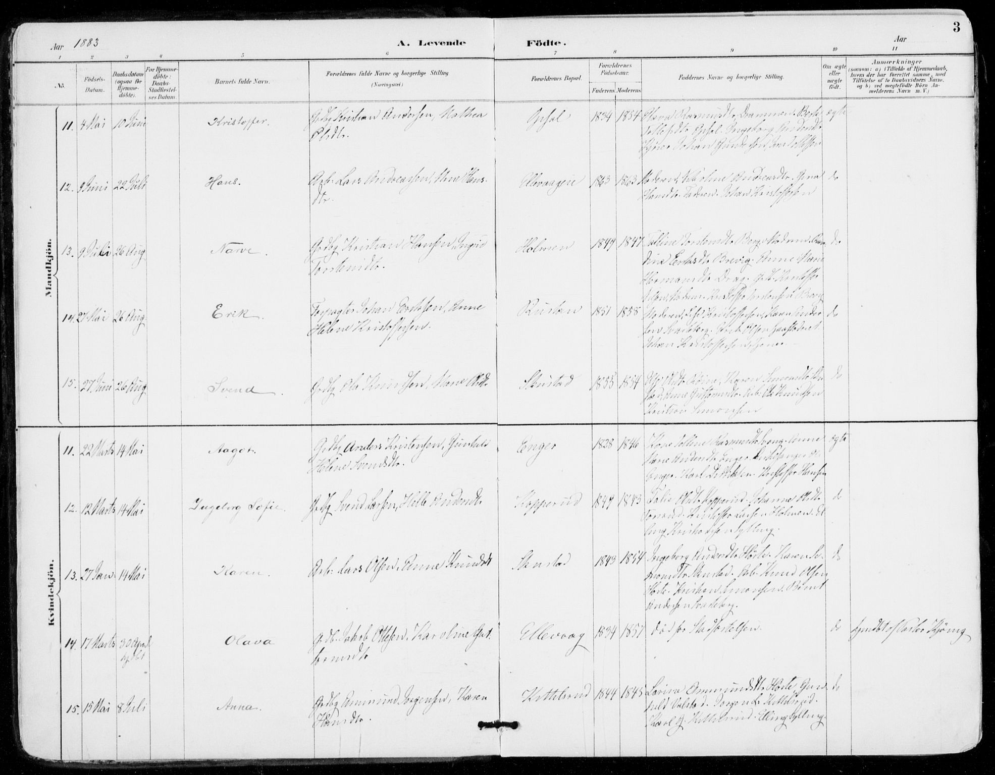 Sylling kirkebøker, SAKO/A-247/F/Fa/L0001: Parish register (official) no. 1, 1883-1910, p. 3