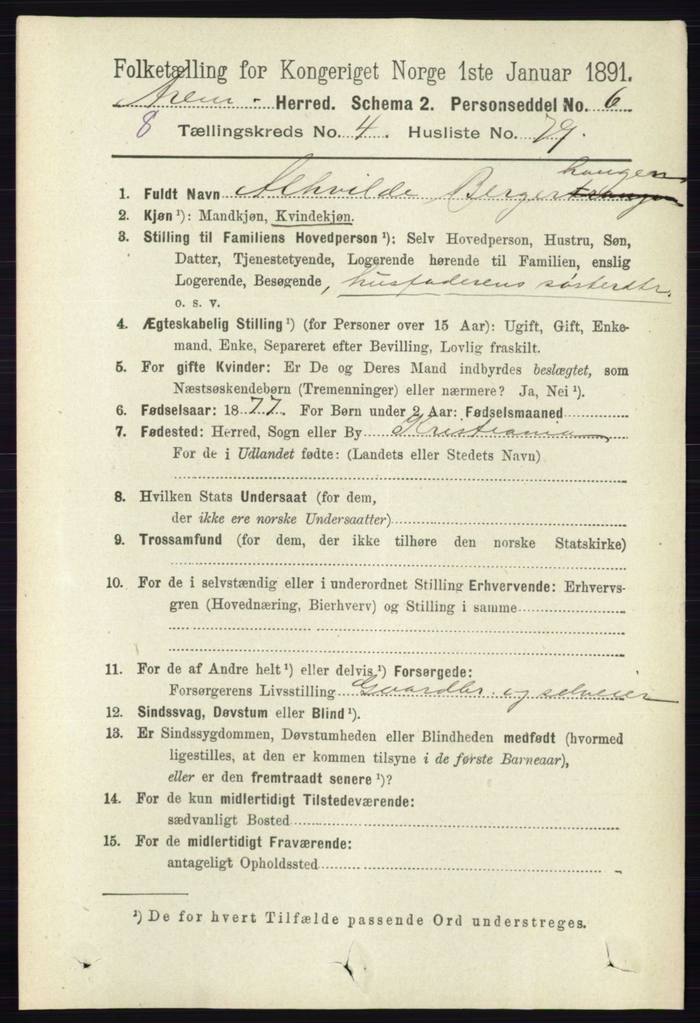 RA, 1891 census for 0118 Aremark, 1891, p. 2379