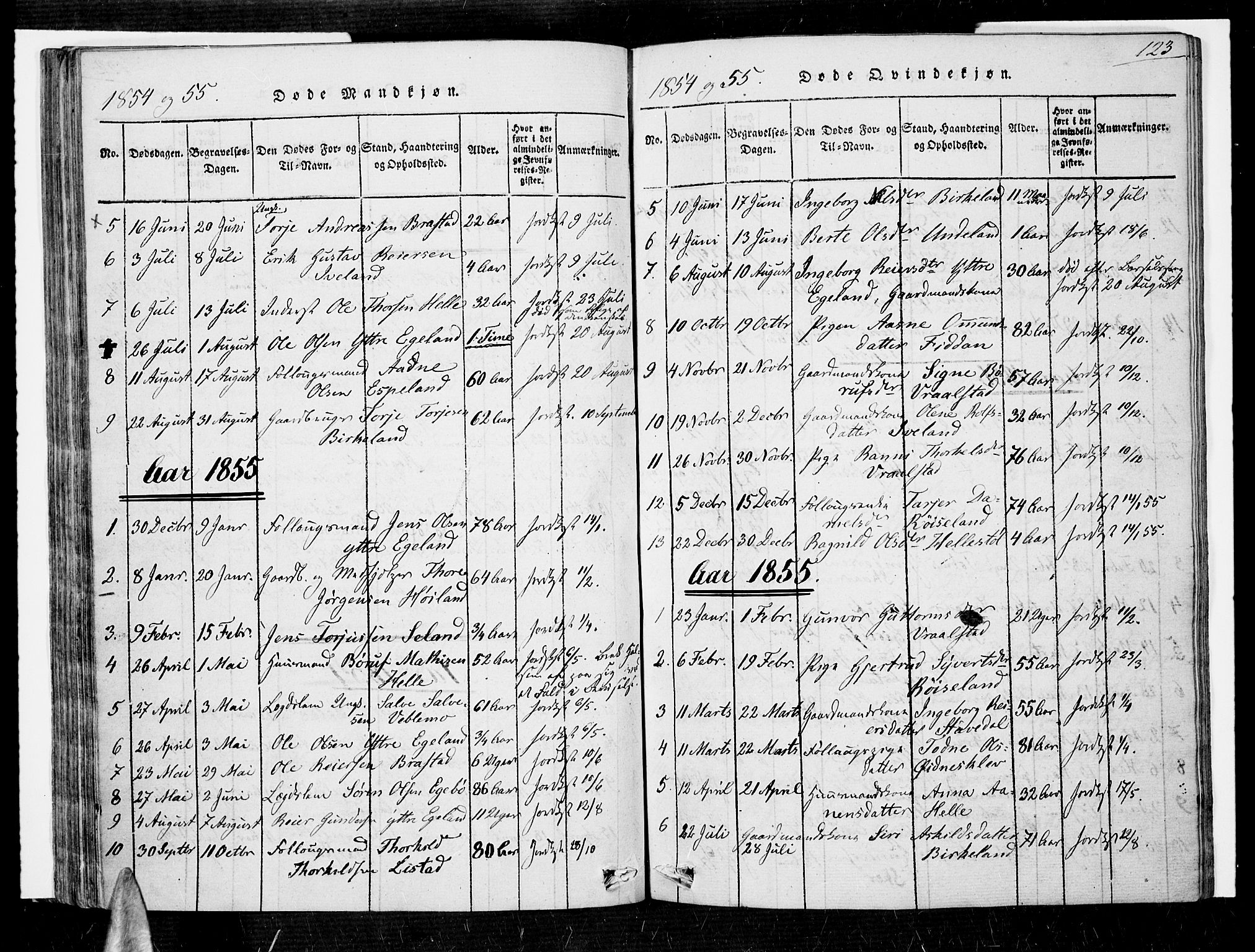 Nord-Audnedal sokneprestkontor, AV/SAK-1111-0032/F/Fa/Faa/L0001: Parish register (official) no. A 1, 1815-1856, p. 123