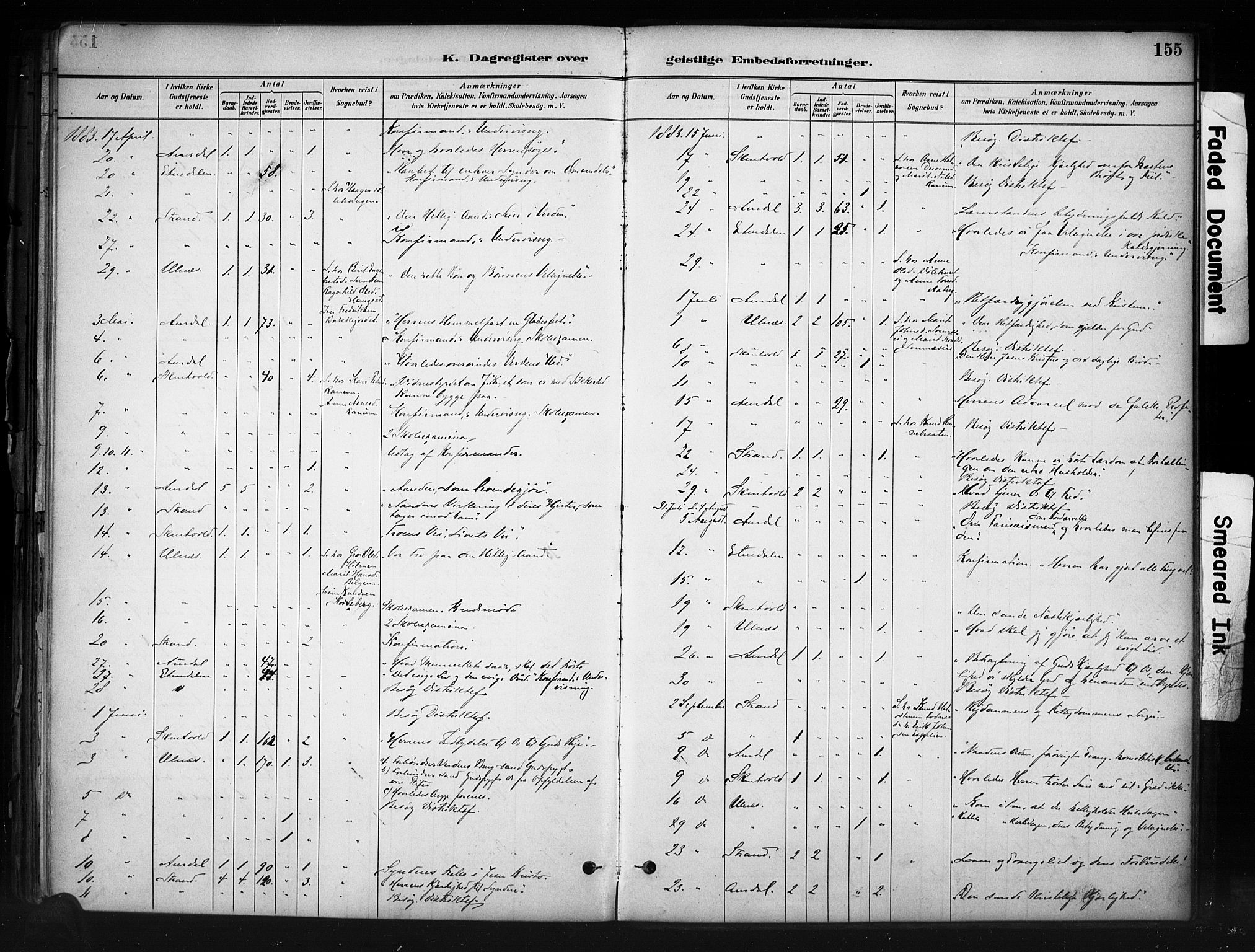 Nord-Aurdal prestekontor, SAH/PREST-132/H/Ha/Haa/L0013: Parish register (official) no. 13, 1883-1895, p. 155